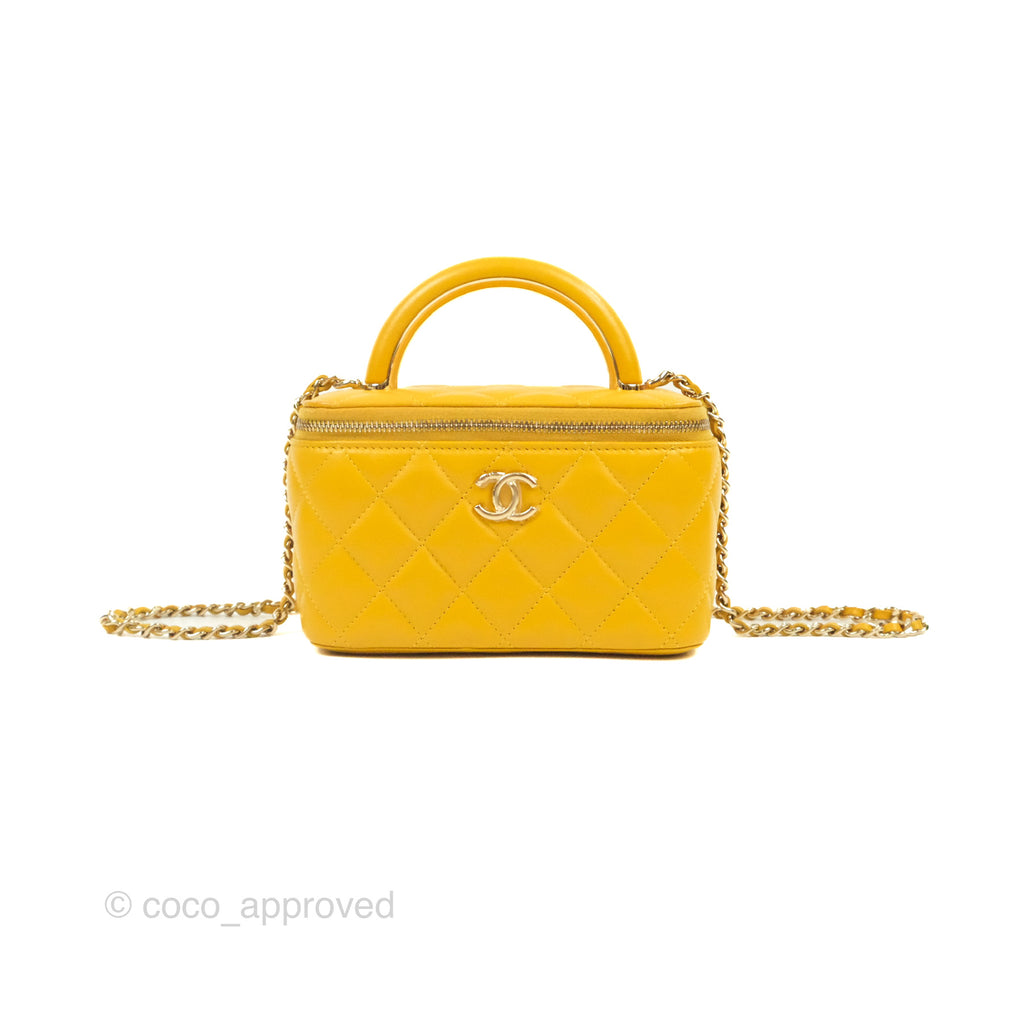 Chanel Vanity Rectangular Top Handle Yellow Lambskin Gold Hardware