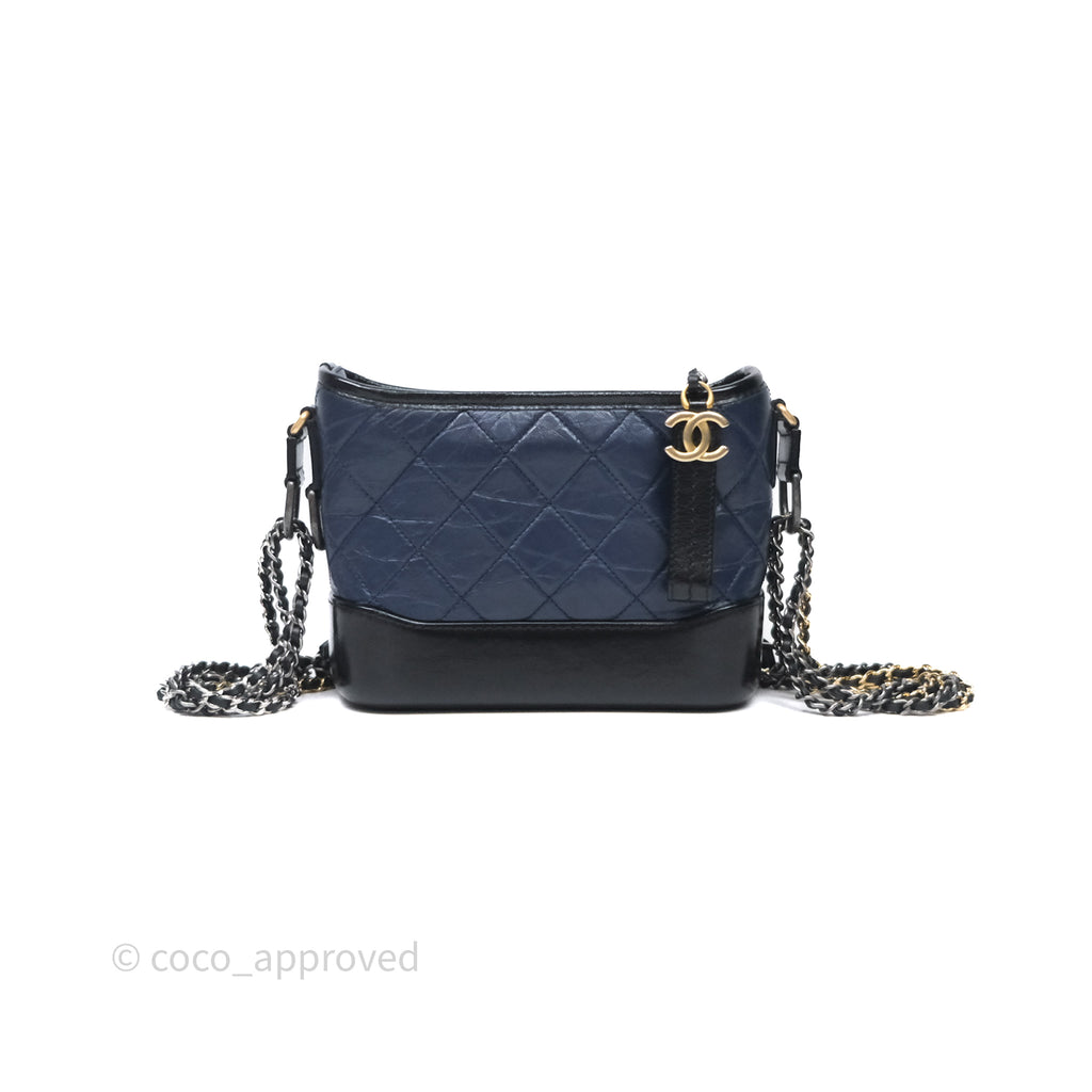 Chanel Quilted Small Gabrielle Hobo Navy Black Aged Calfskin Mixed Hardware