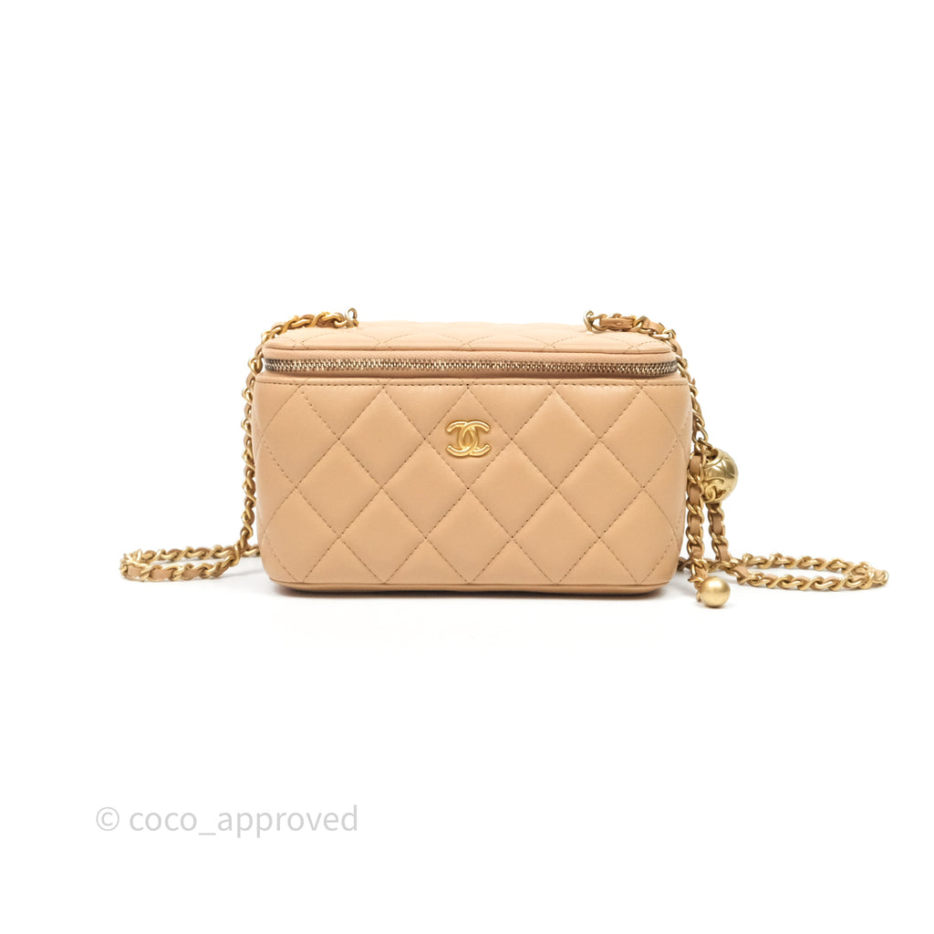 Chanel Pearl Crush Vanity With Chain Beige Lambskin Aged Gold Hardware