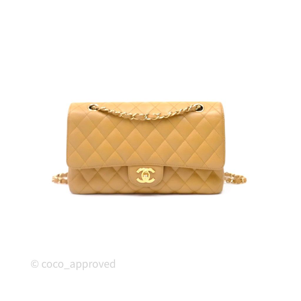 Chanel Medium Quilted  Flap Vintage Dark Beige Caviar 24K Gold Hardware