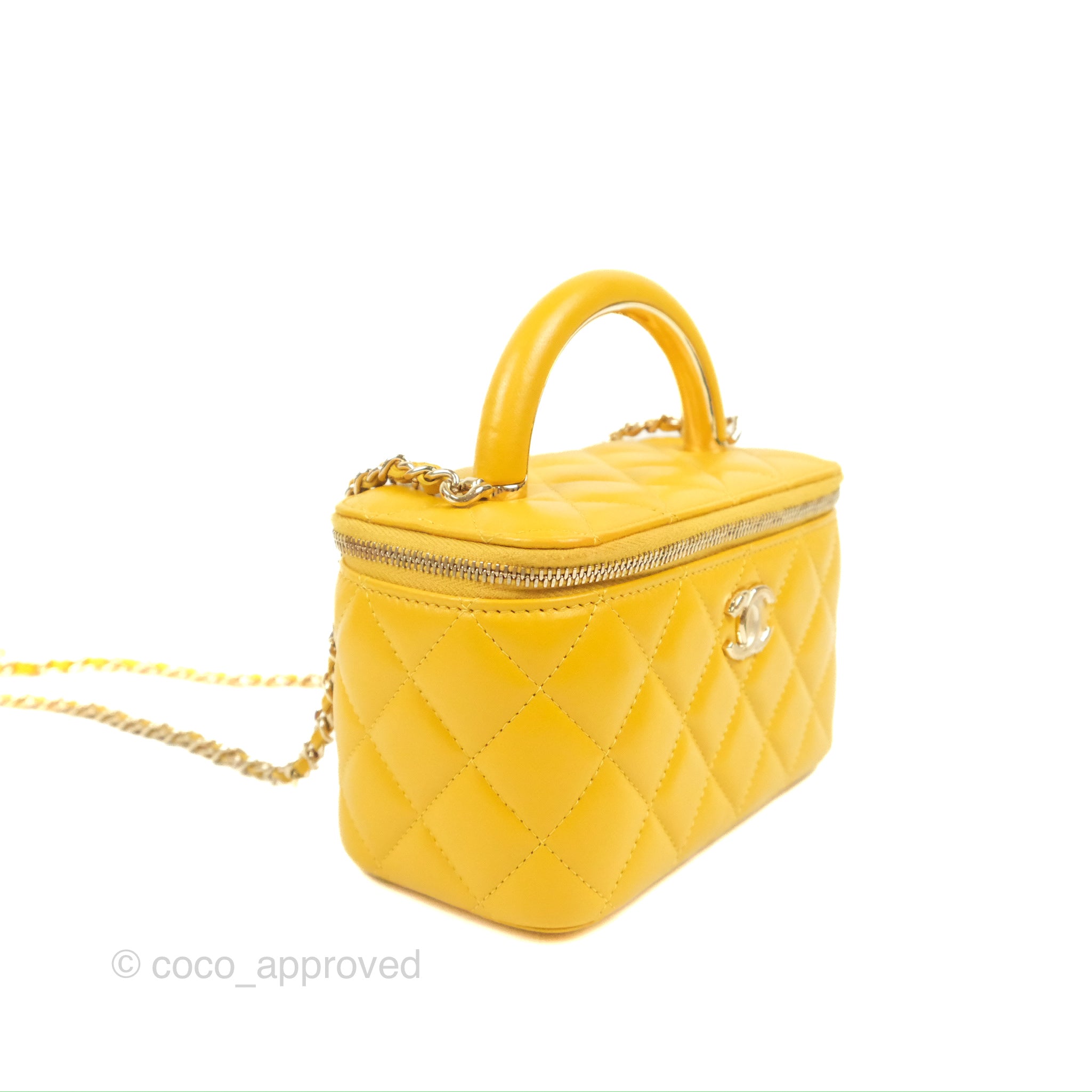 Chanel Vanity Rectangular Top Handle Yellow Lambskin Gold Hardware – Coco  Approved Studio