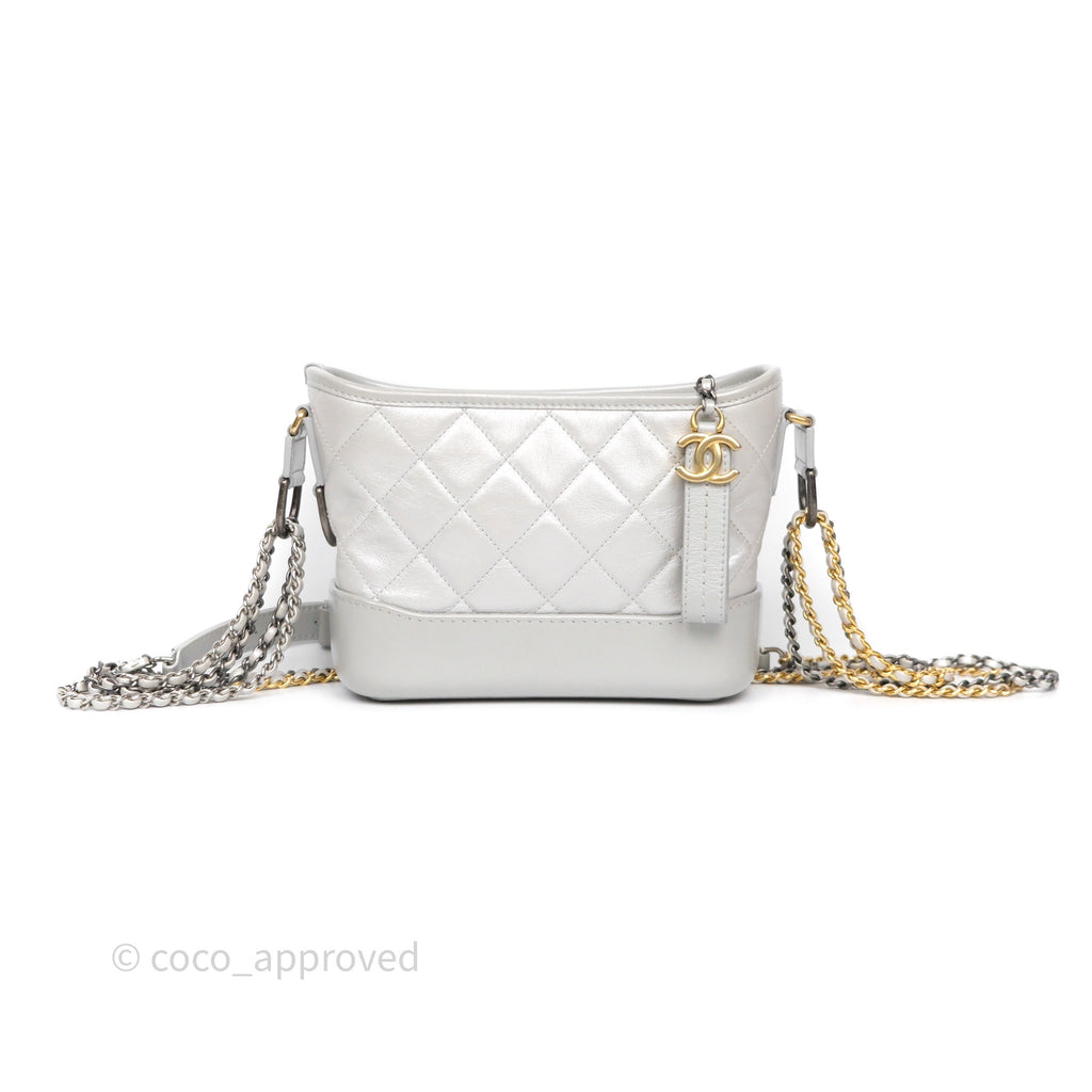 Chanel Small Gabrielle Hobo Quilted Pearly Iridescent Silver Aged Calfskin