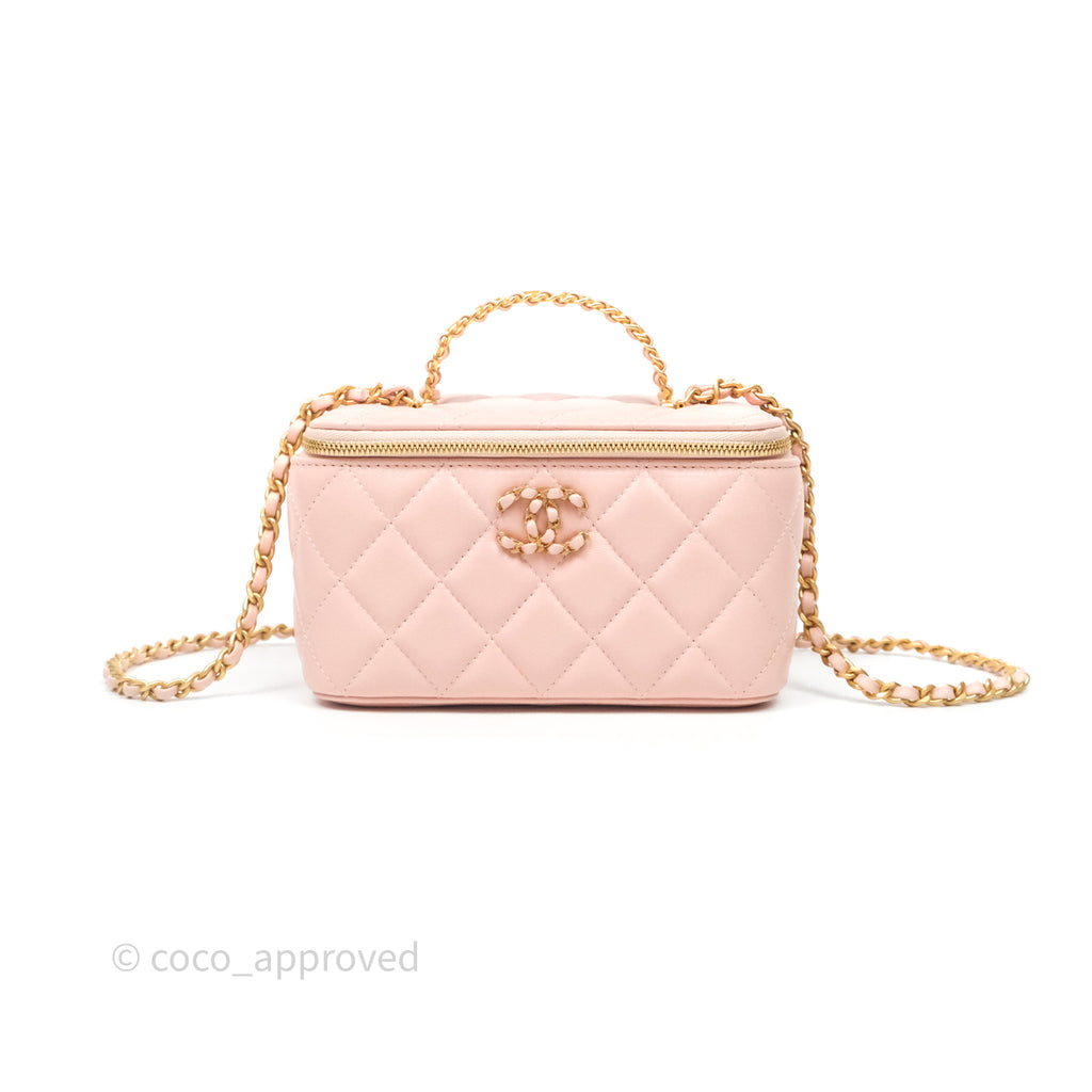 Chanel Vanity Rectangular Top Handle Pink Lambskin Gold Hardware