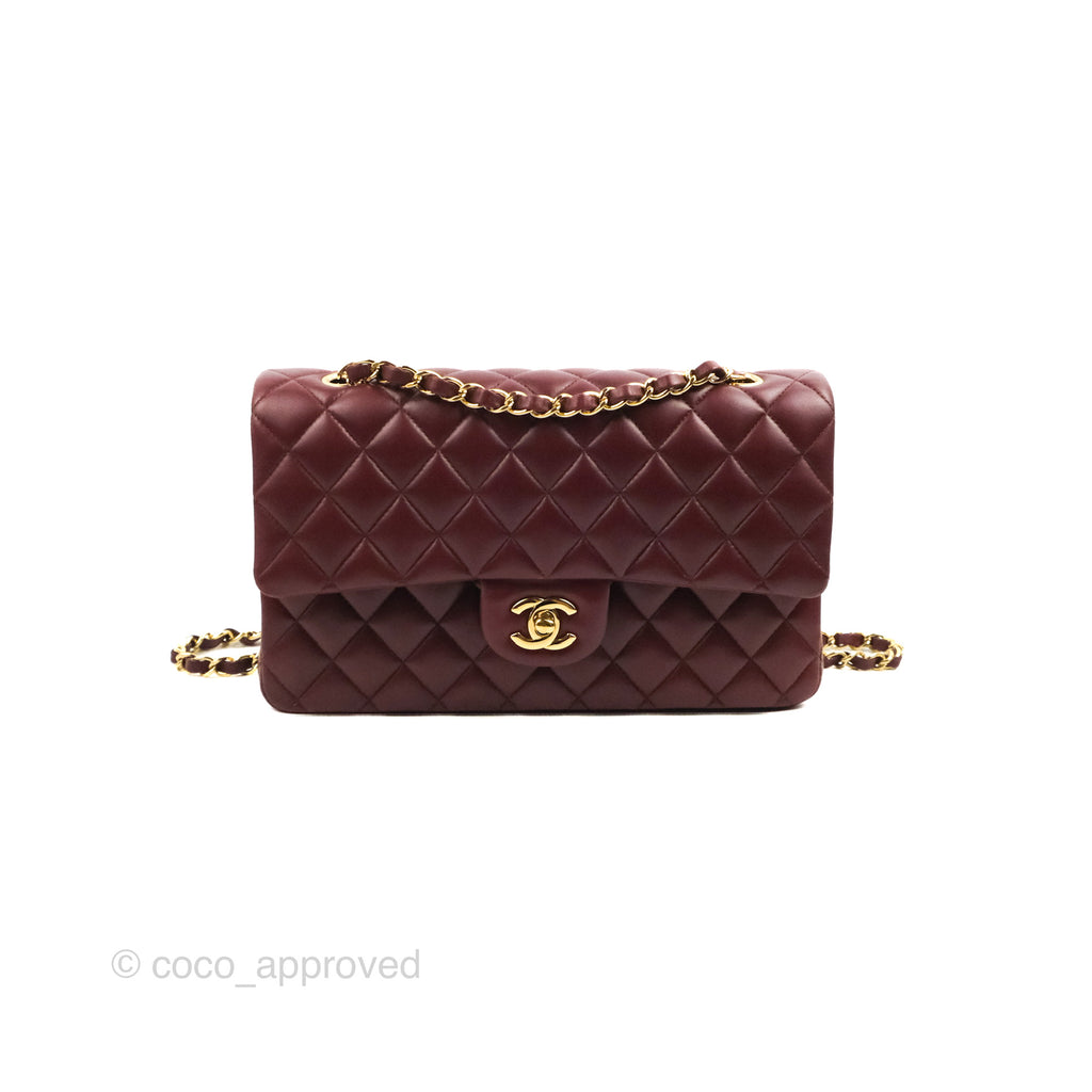 Chanel Classic M/L Medium Flap Quilted Burgundy Lambskin Gold Hardware