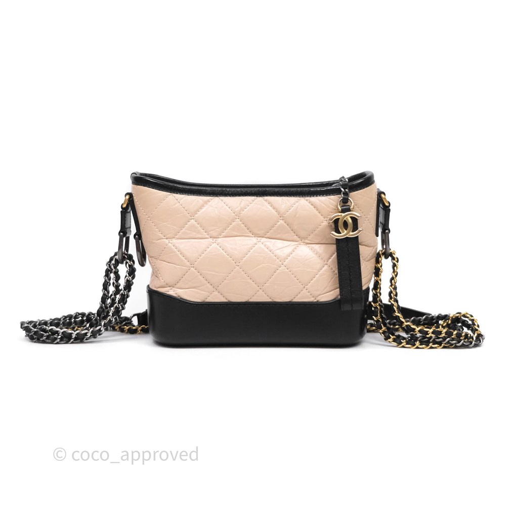 Chanel Small Gabrielle Hobo Quilted Black Beige Aged Calfskin