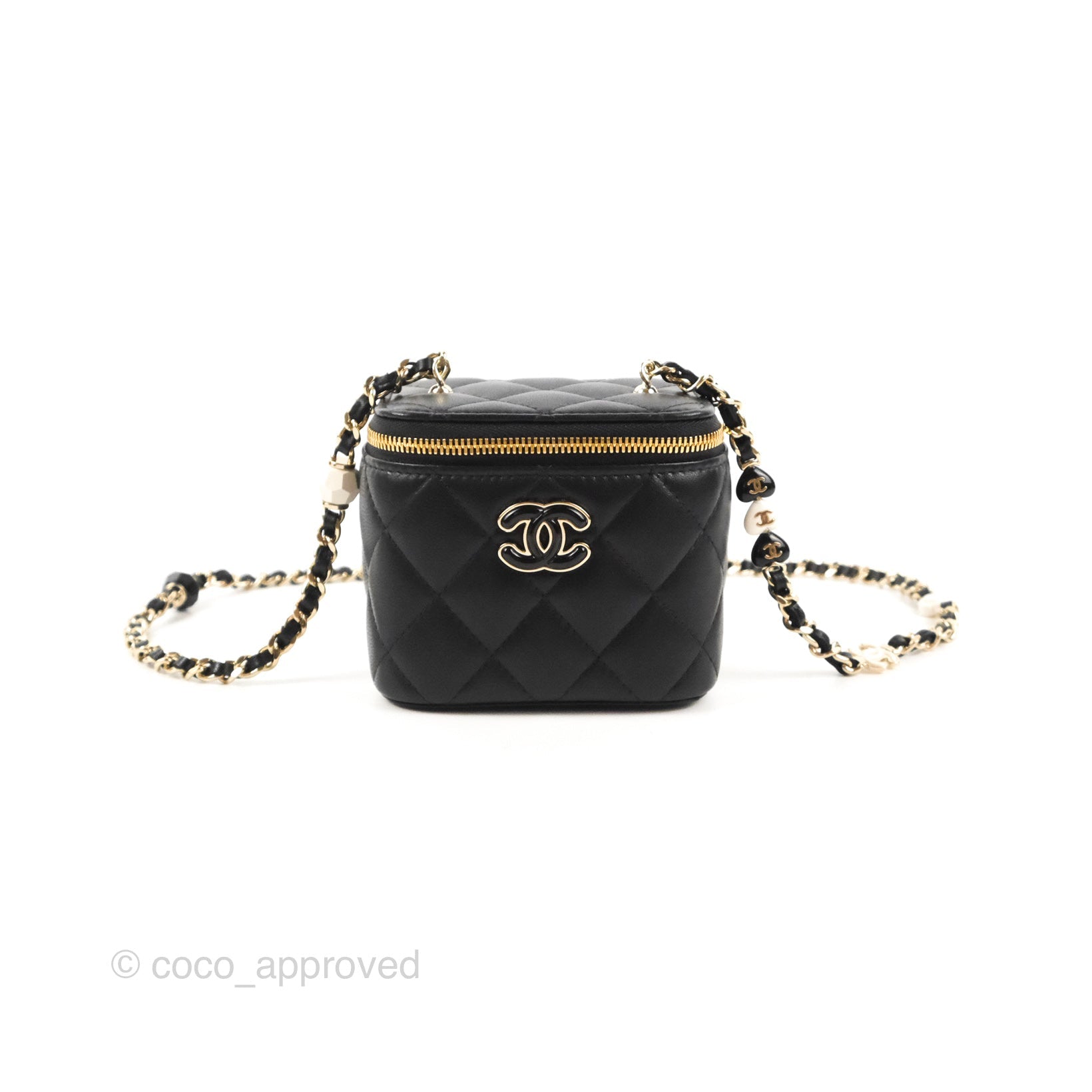 Chanel Mini Vanity With Charm Chain Black Lambskin Gold Hardware