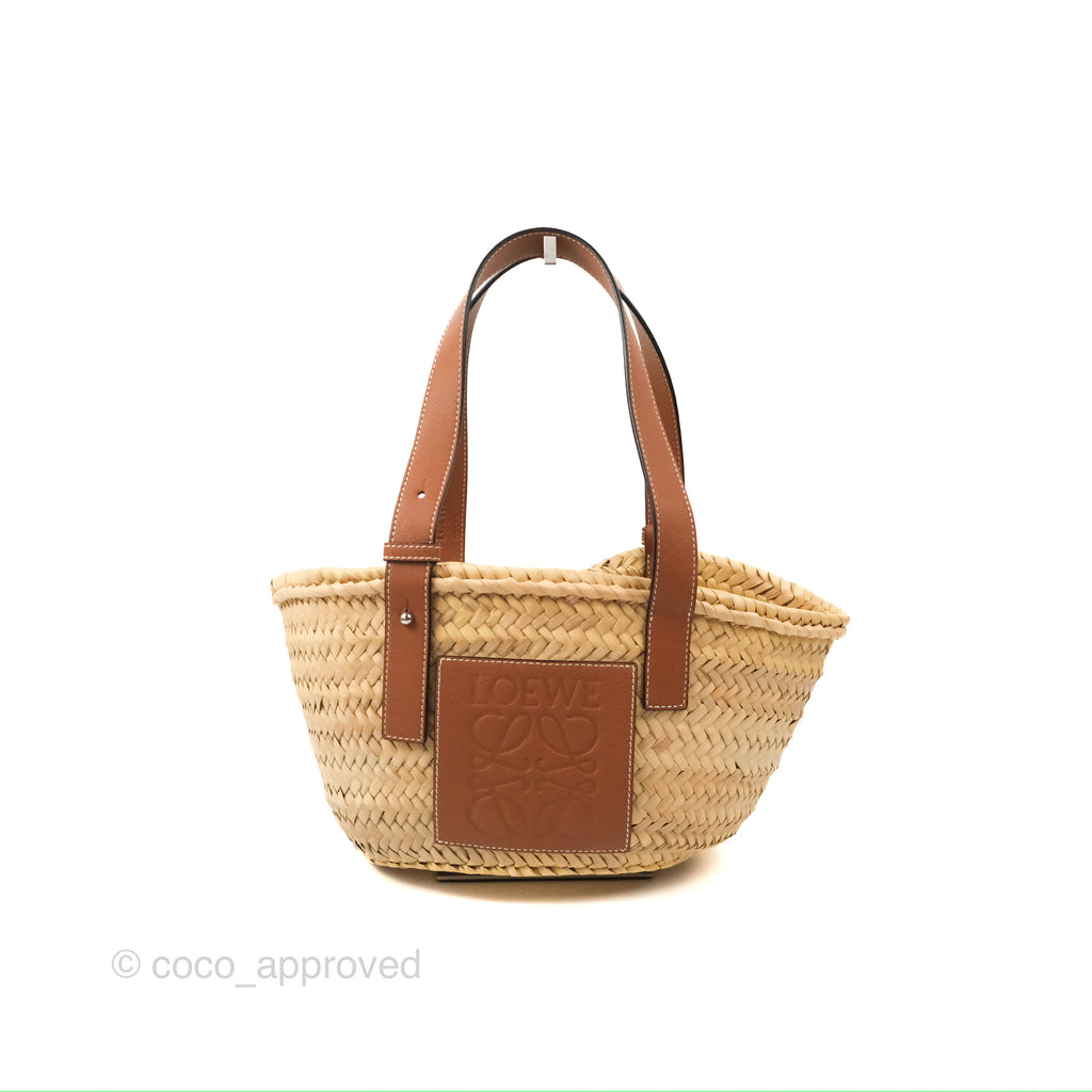 Loewe Small Basket Bag Natural Palm Leaf Tan Calfskin