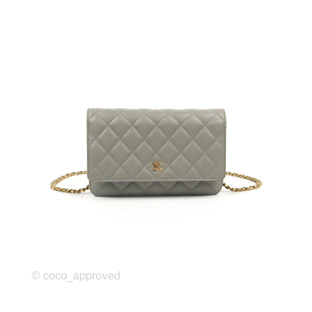 Chanel Quilted Classic Wallet on Chain WOC Grey Caviar Gold Hardware