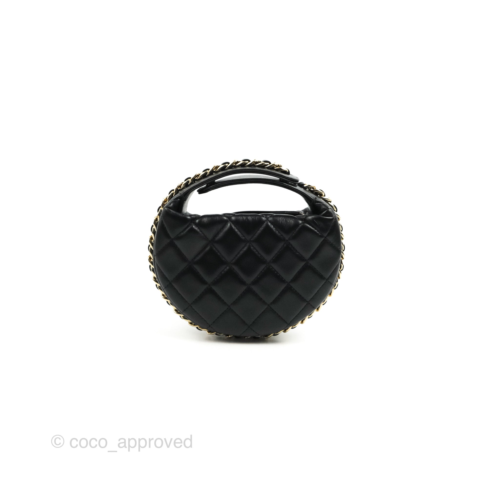 CHANEL, Bags, Chanel 8k Black Leather Quilted Lambskin Mini Charm Round  Crossbody Chain Link