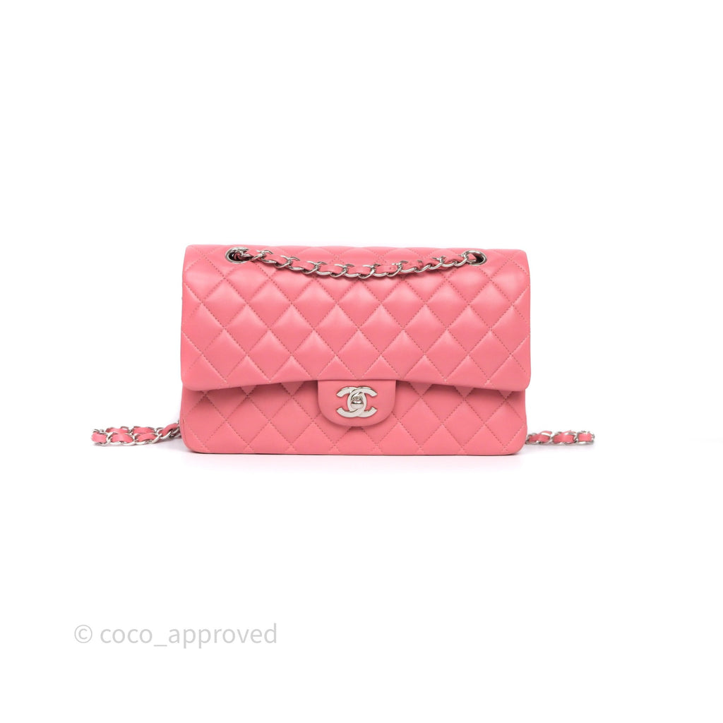 Chanel Classic M/L Medium Flap Quilted Pink Lambskin Silver Hardware