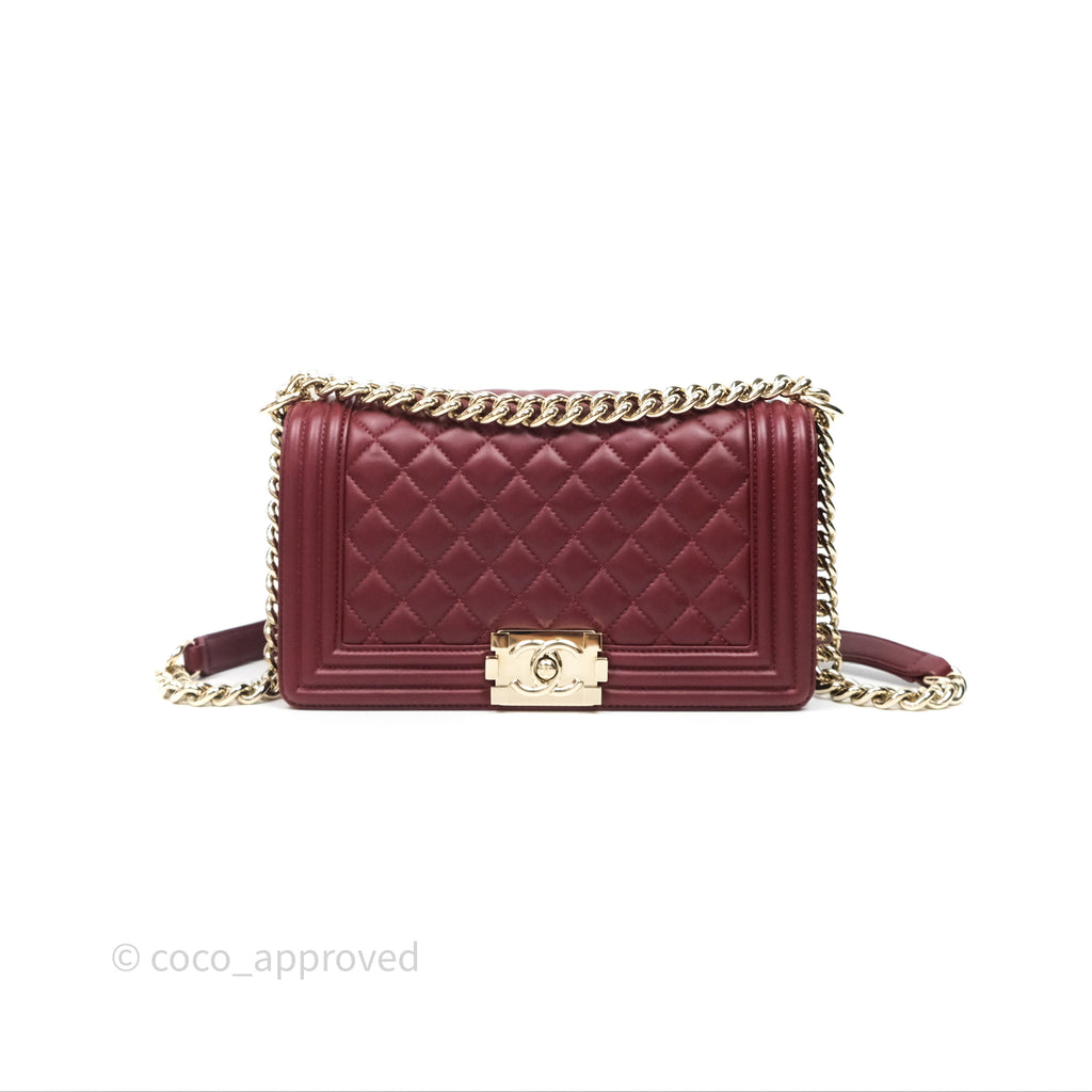 Chanel Quilted Medium Boy Dark Red Lambskin Gold Hardware