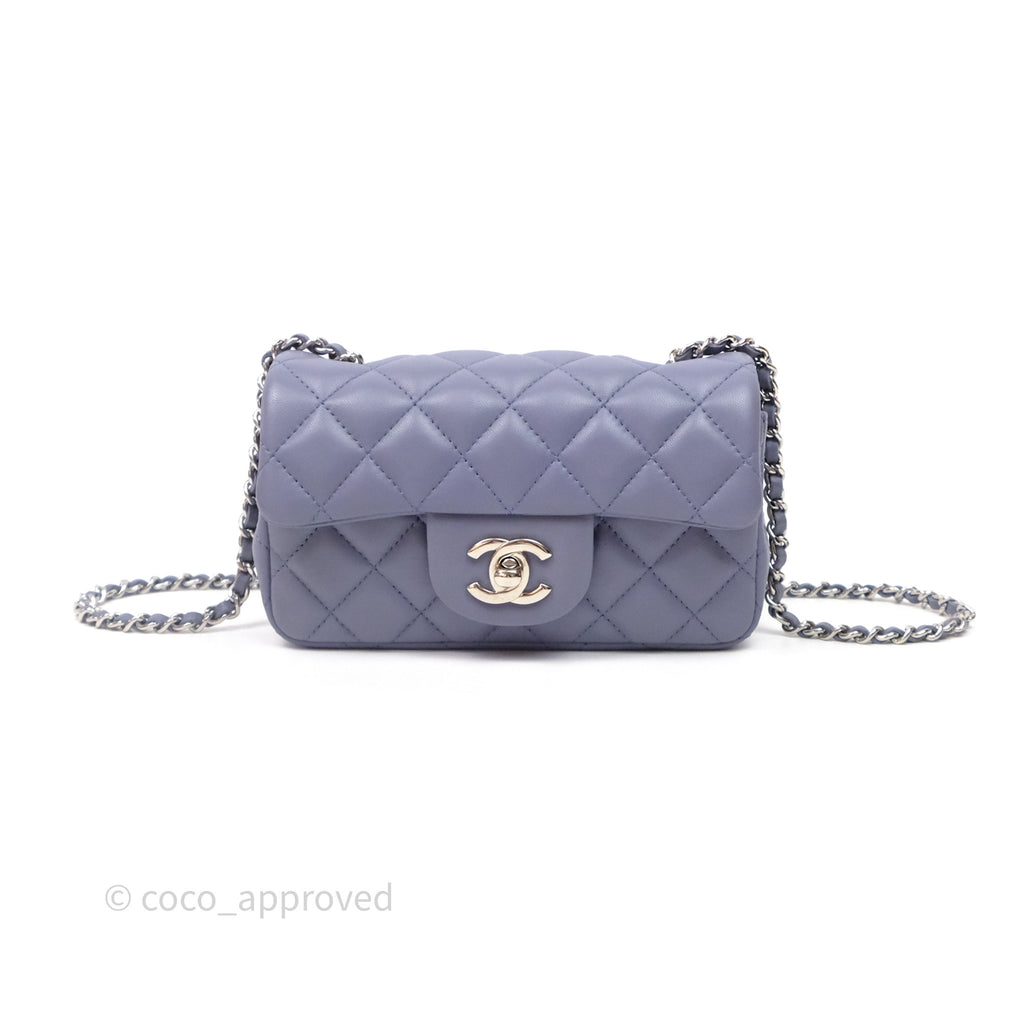 Chanel Quilted Extra Mini Rectangular Flap Purple Lambskin Silver Hardware