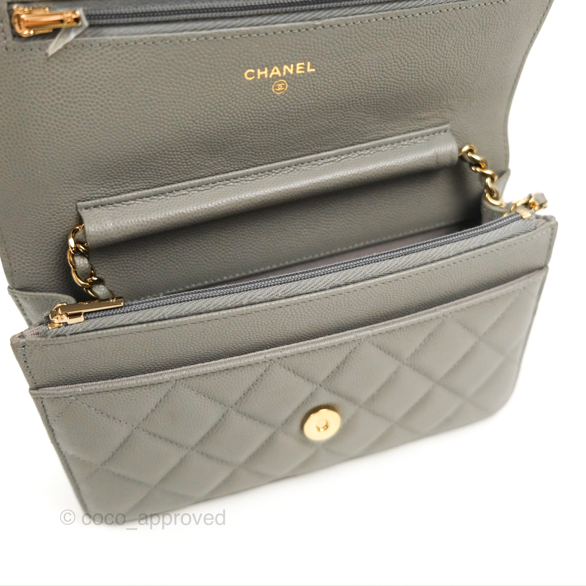 Chanel Quilted Classic Wallet on Chain WOC Grey Caviar Gold