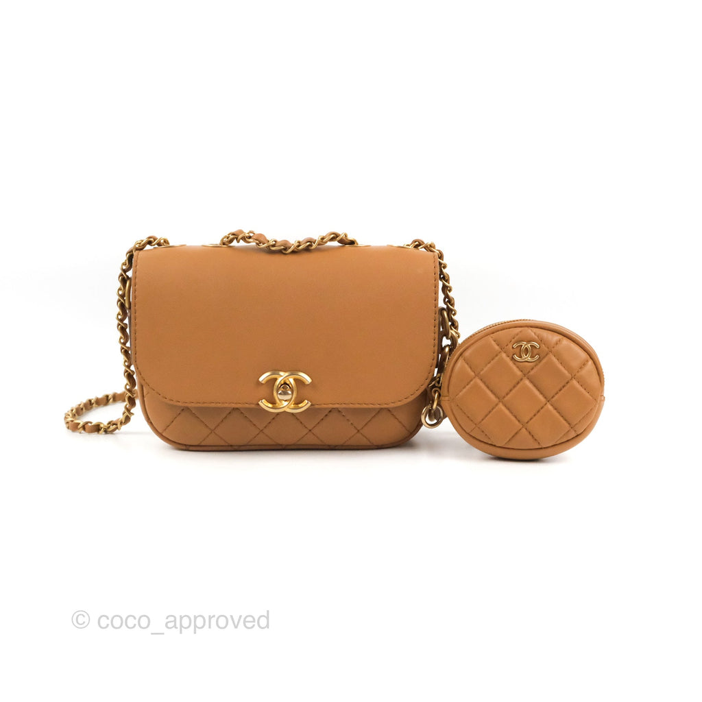 Chanel Flap Bag with Coin Purse Caramel Beige Calfskin Aged Gold Hardware 19K