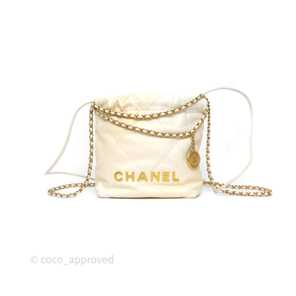 Chanel 22 Mini Bag Iridescent Light Pearly Calfskin Aged Gold Hardware