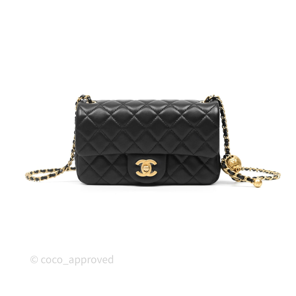 Chanel Mini Rectangular Pearl Crush Quilted Black Lambskin Aged Gold Hardware