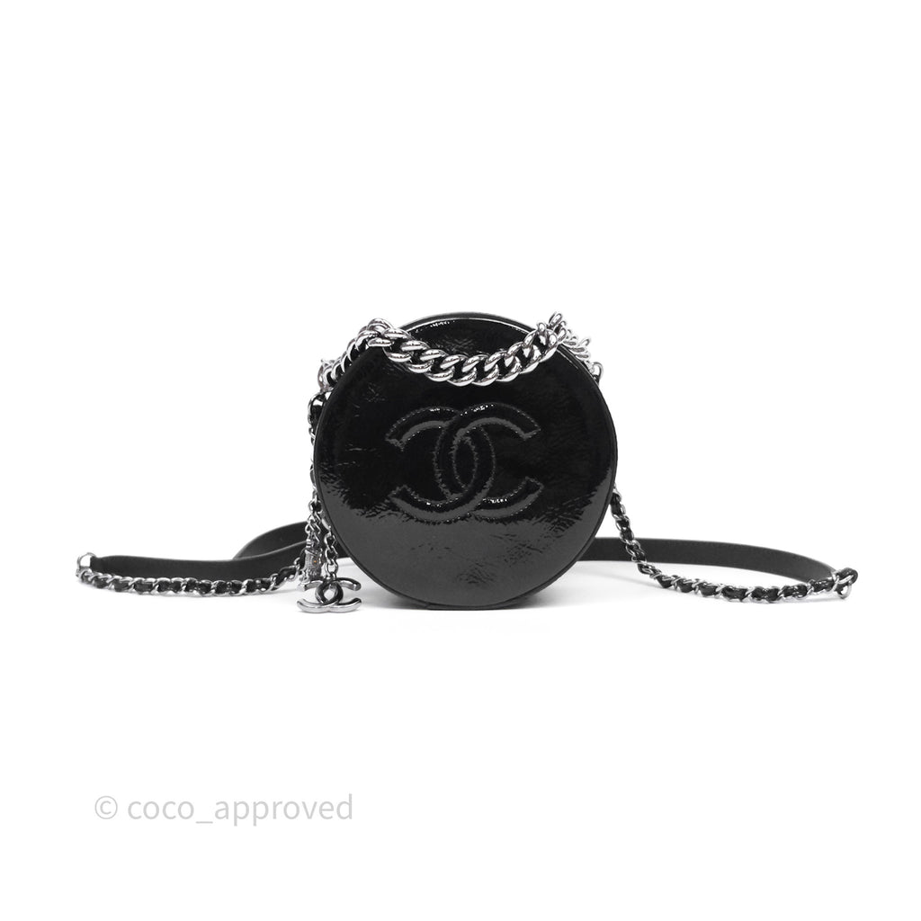 Chanel Round As Earth Bag with Owl Charm Black Patent Silver Hardware