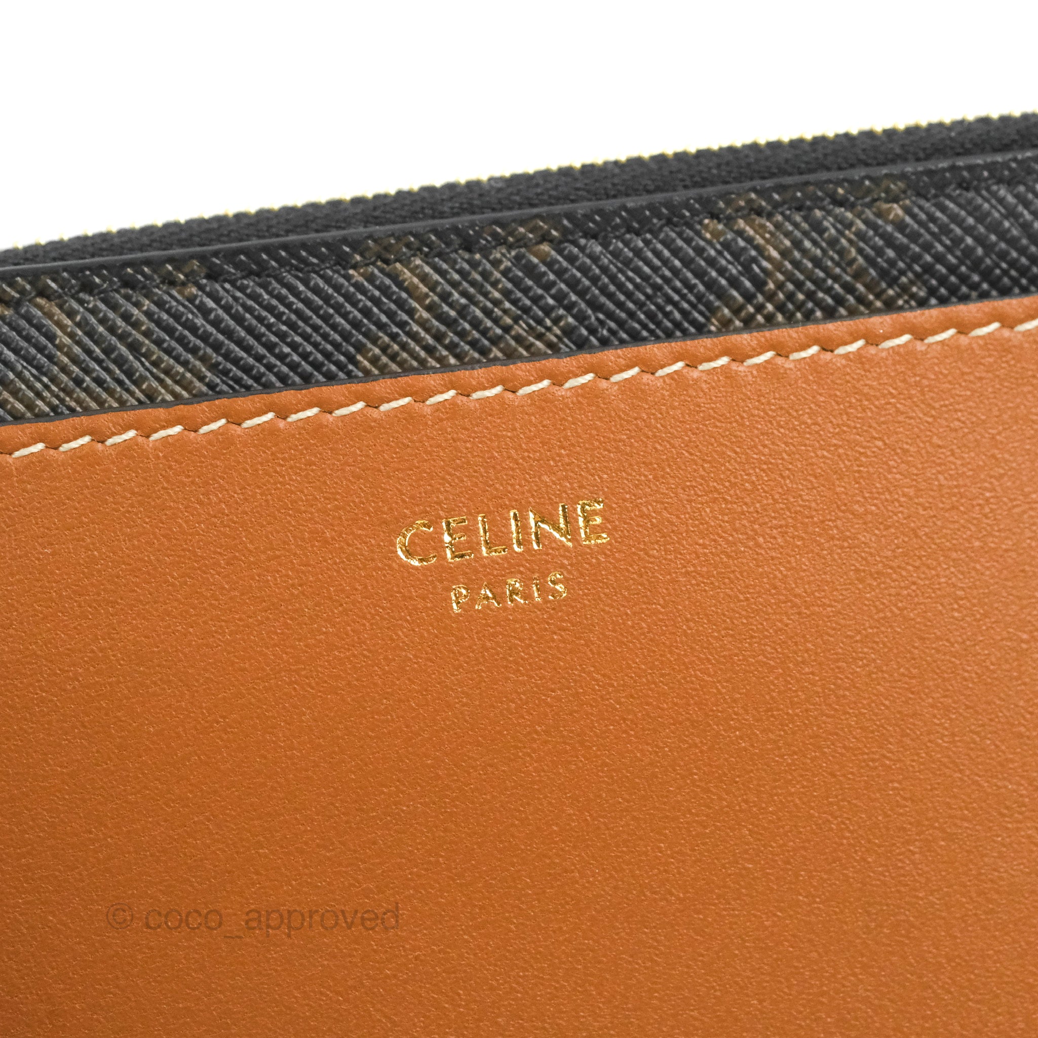 Celine Zipped Card Holder Triomphe Canvas Tan Lambskin – Coco Approved  Studio