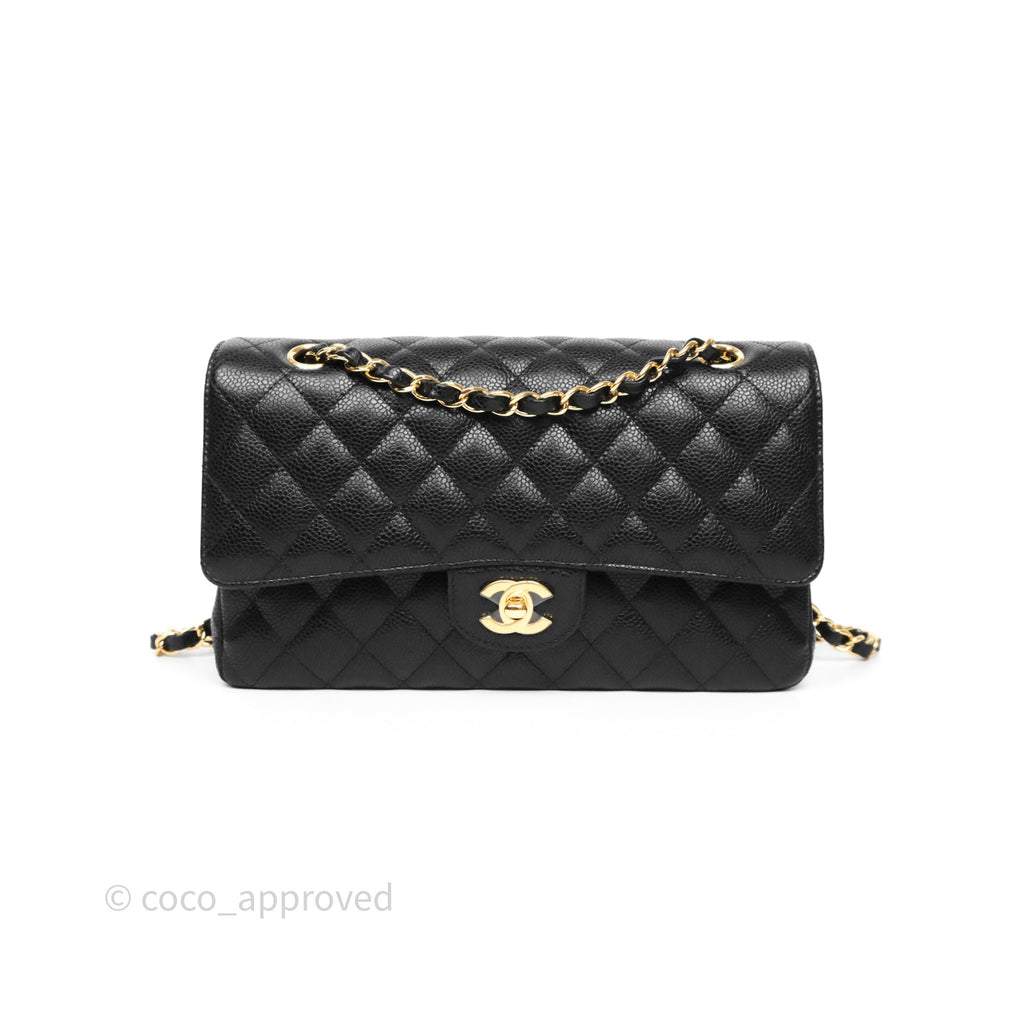 Chanel Classic M/L Medium Flap Quilted Black Caviar Gold Hardware