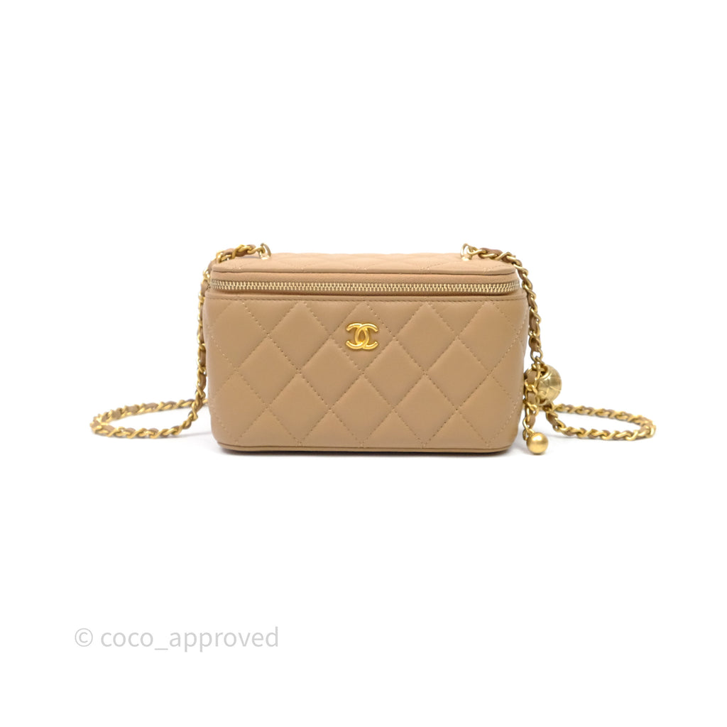 Chanel Pearl Crush Vanity With Chain Dark Beige Lambskin Aged Gold Hardware