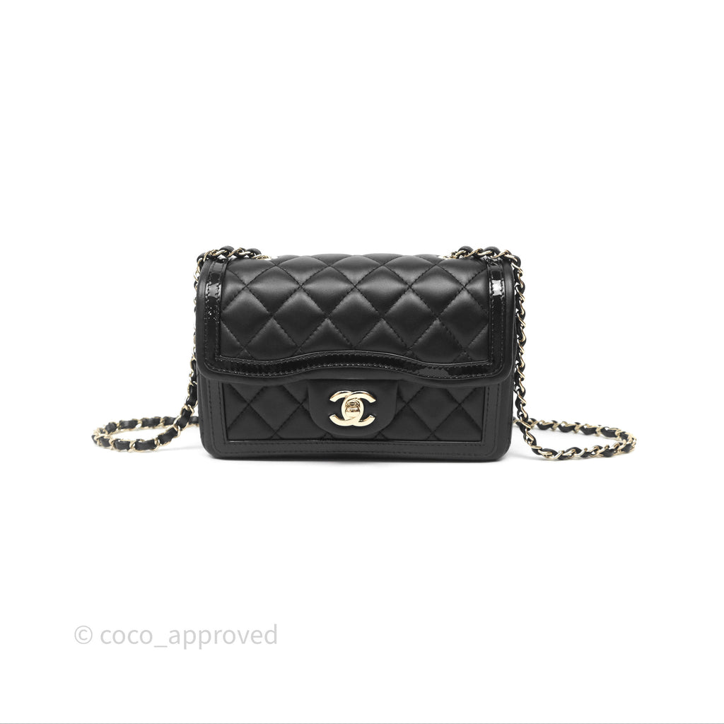Chanel Mini Flap Bag Black Lambskin/Patent Gold Hardware
