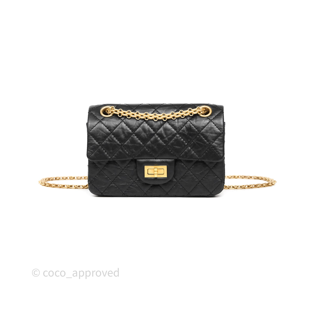Chanel Mini Reissue 224 Quilted Black Aged Calfskin Aged Gold Hardware