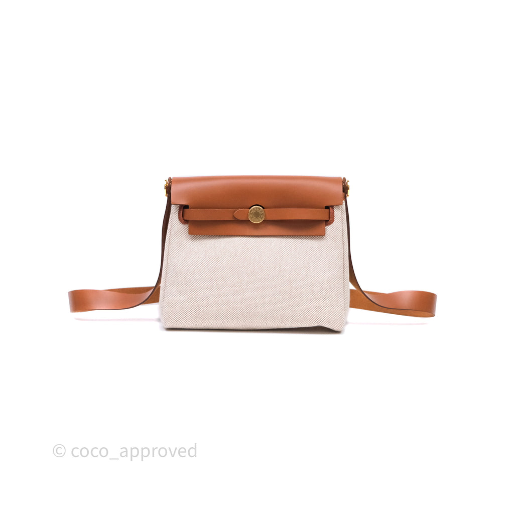 Hermes Mini Herbag 20 Ecru Beige/ Fauve 34 Gold Hardware