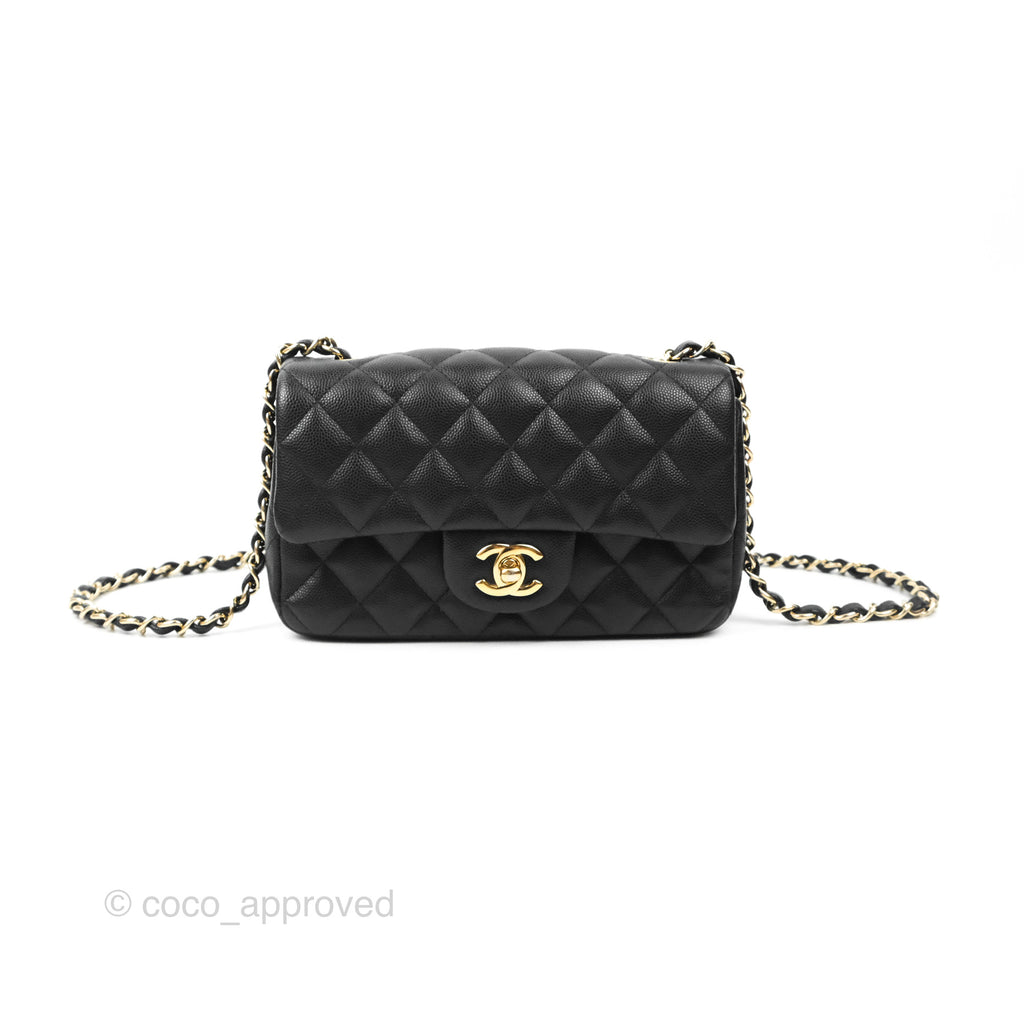 Chanel Quilted Mini Rectangular Flap Black Caviar Gold Hardware