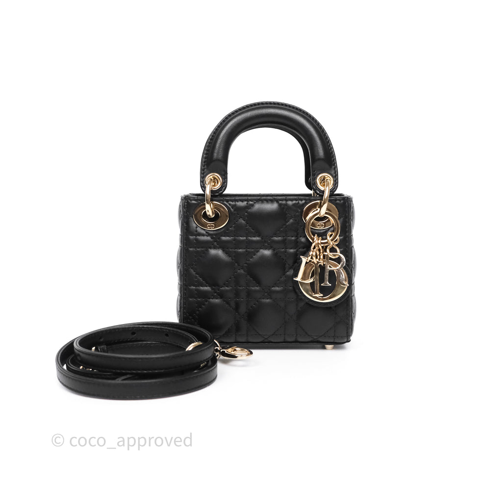 Christian Dior Micro Lady Dior Cannage Black Lambskin Gold Hardware