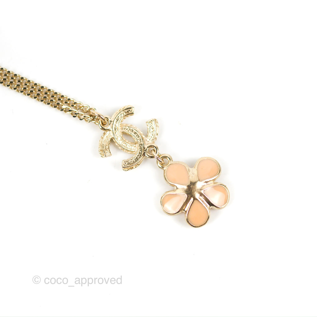 Chanel CC Crystal Flower Drop Necklace Gold Tone 18C