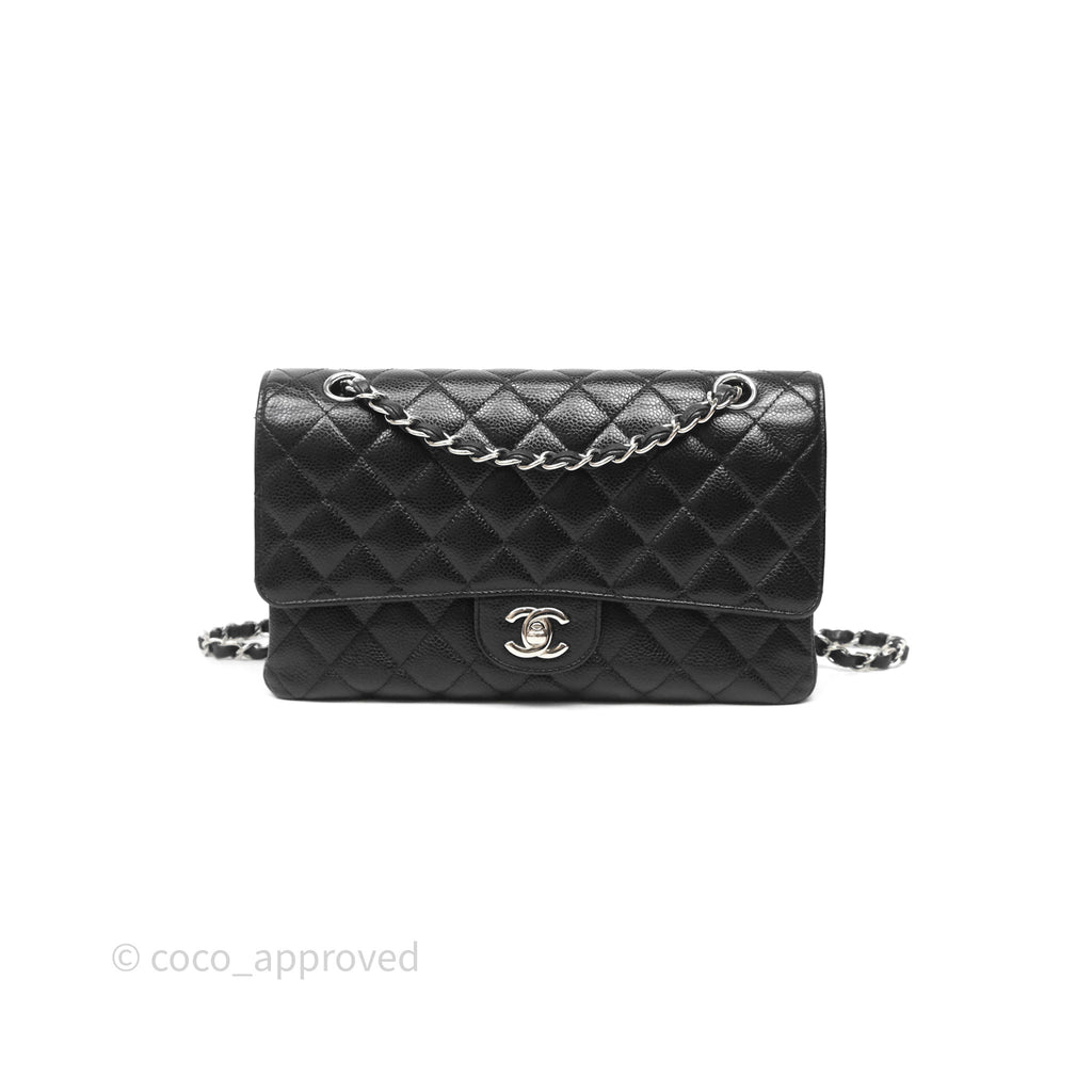 Chanel Classic M/L Medium Flap Quilted Black Caviar Silver Hardware