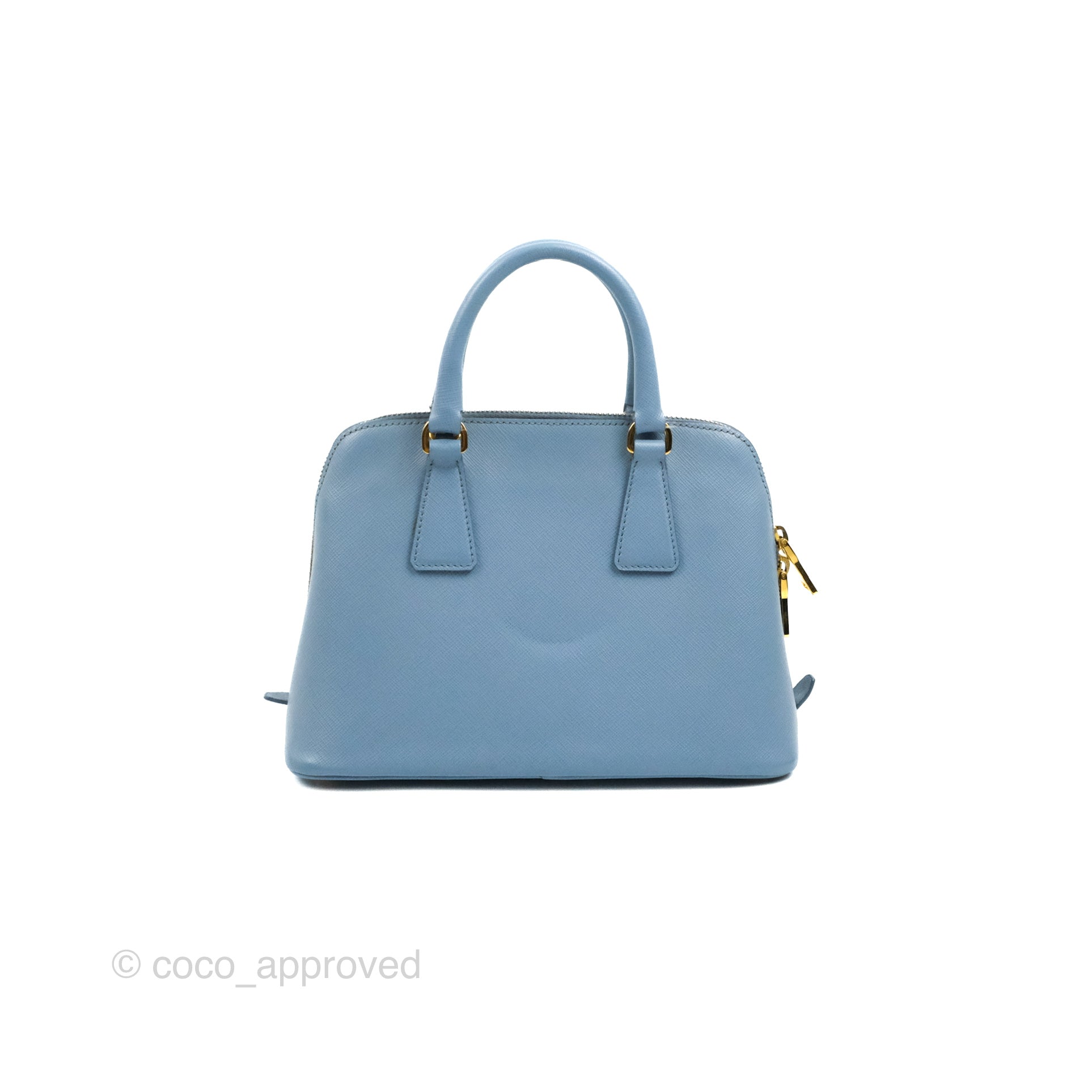 Prada, Bags, Prada Saffiano Dome Blue Mini Crossbody Bag Gold Hw