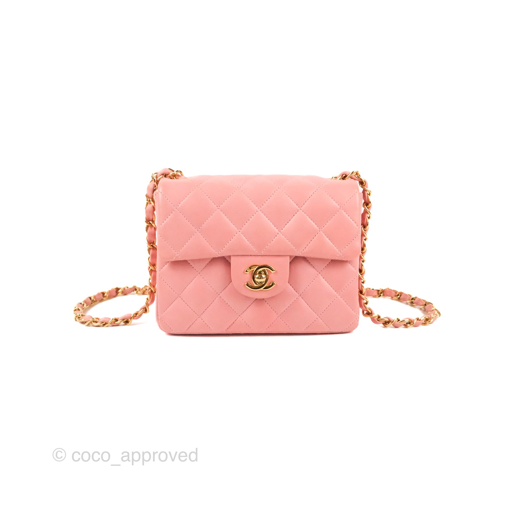 Chanel Quilted Vintage Mini Square Flap Pink Lambskin 24K Gold Hardware