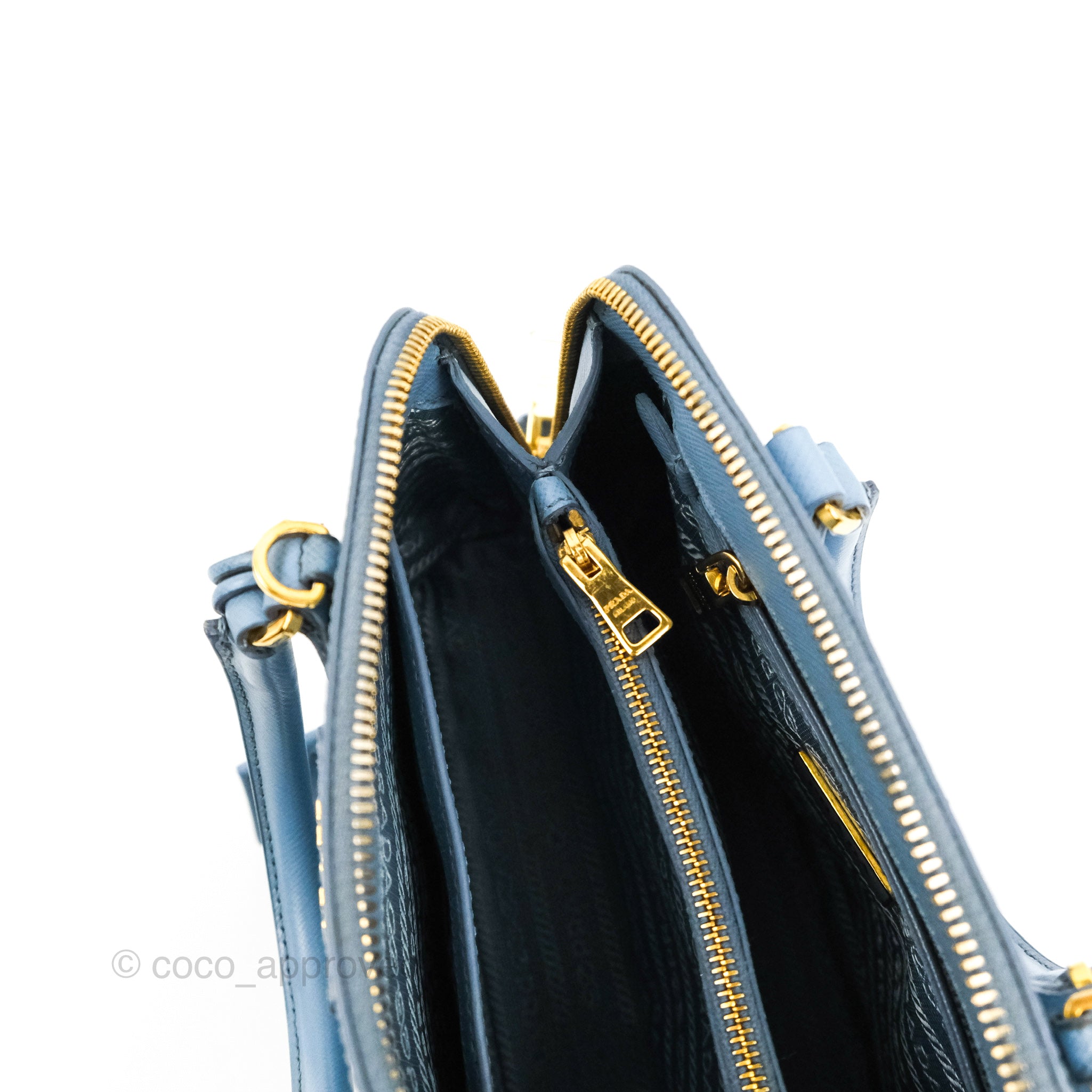 Prada Baby Blue Saffiano Lux Leather Small Galleria Double Zip Tote