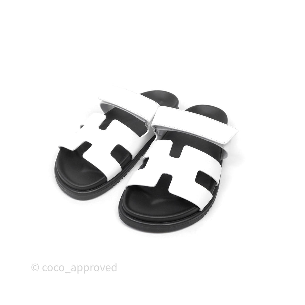 Hermès Chypre Sandal Calfskin Black/White Size 37
