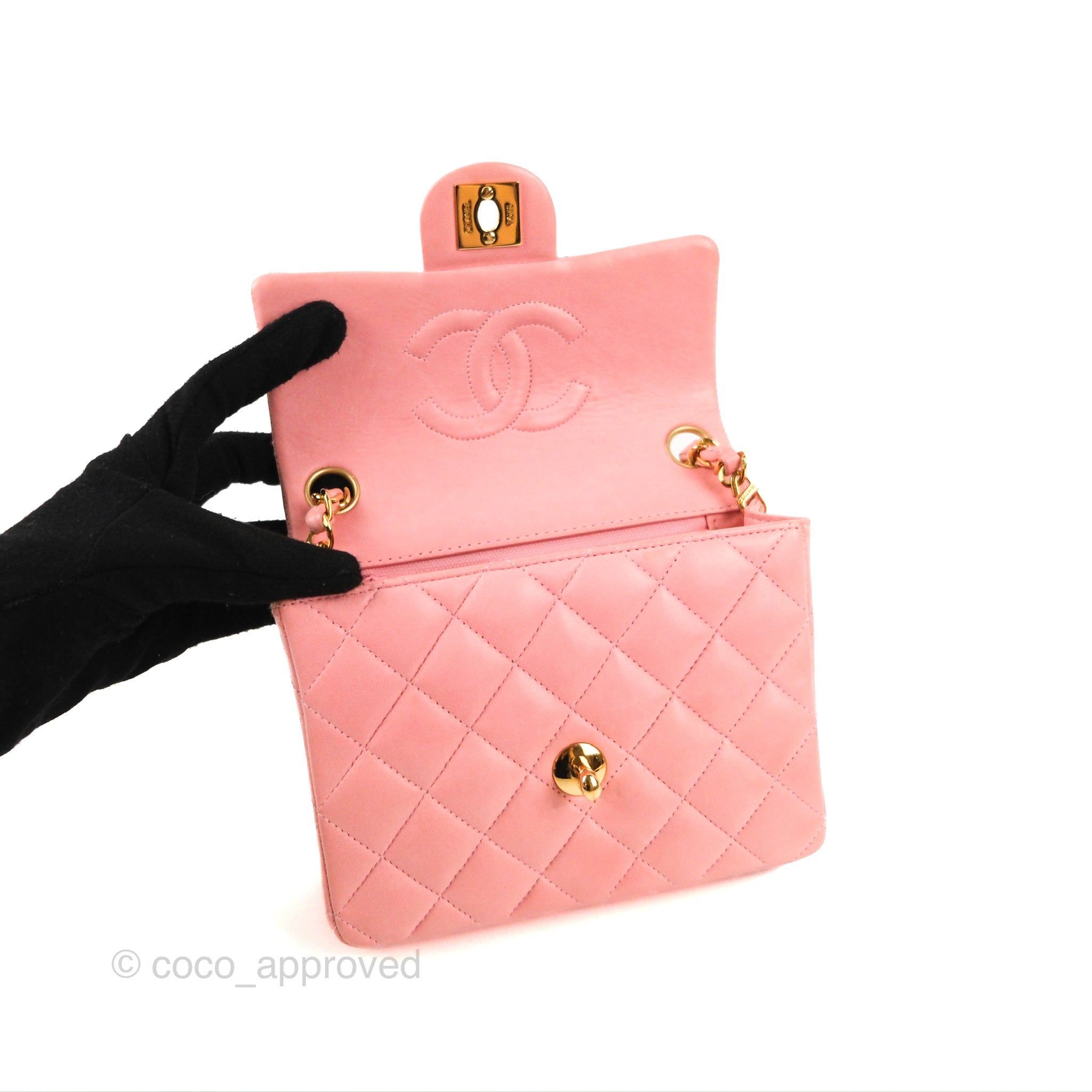 Chanel Quilted Vintage Mini Square Flap Pink Lambskin 24K Gold