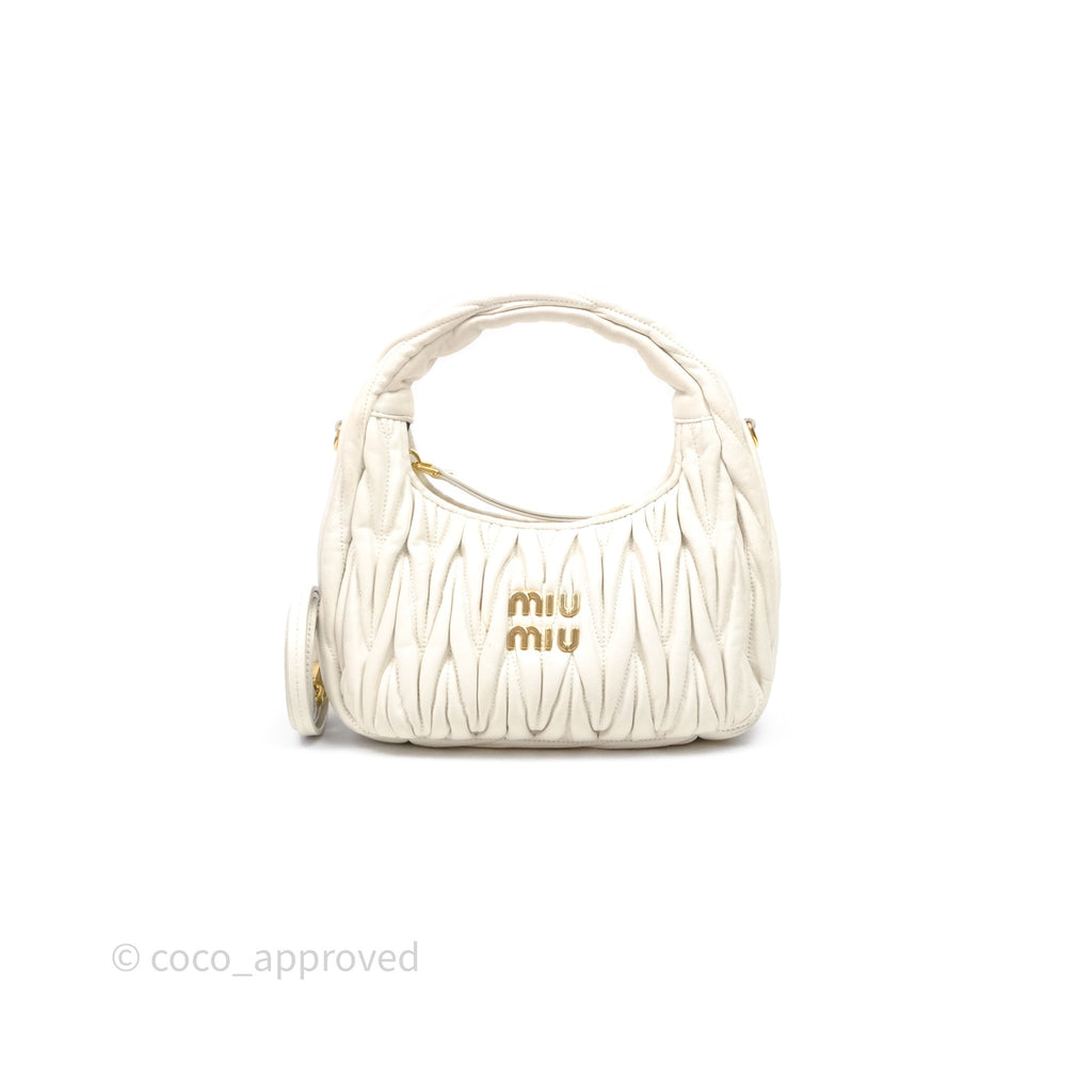Miu Miu Wander Matelassé Nappa Leather Hobo Bag White