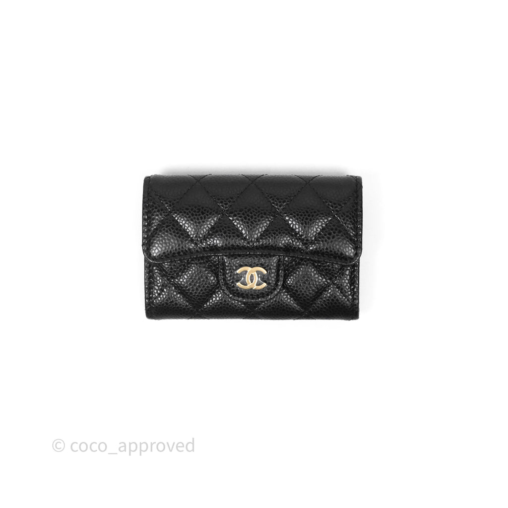Chanel Classic Quilted Flap Card Holder Black Caviar Gold Hardware