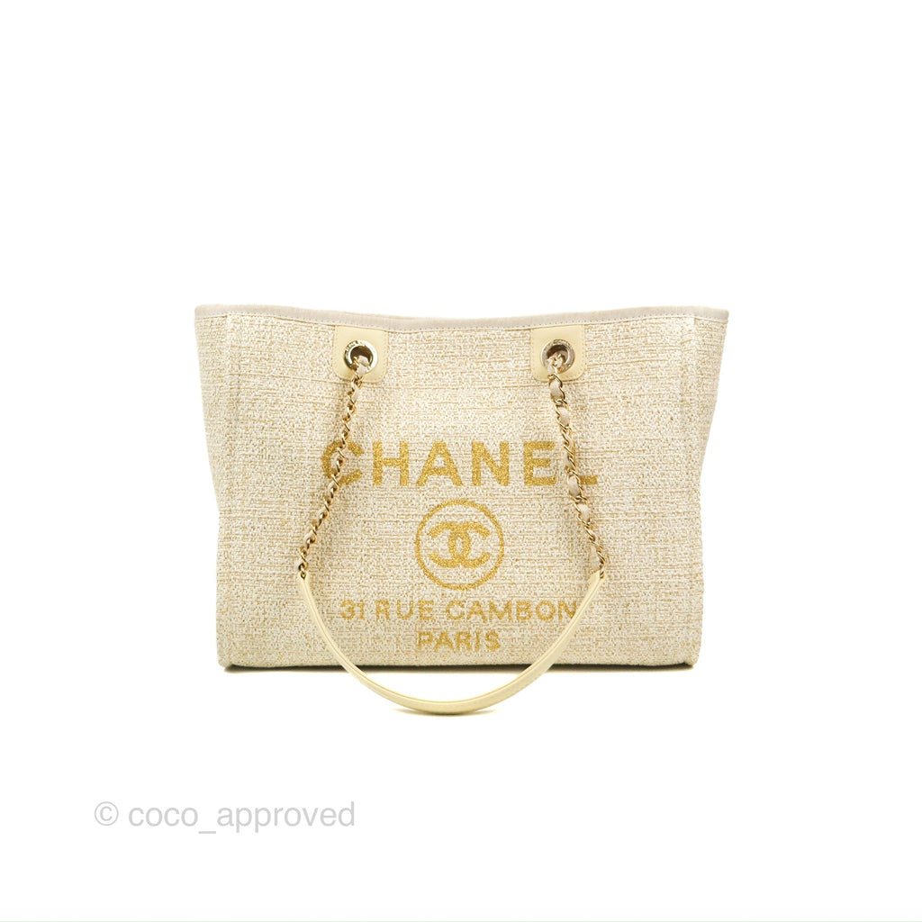Chanel Medium Deauville Tote Ivory Lurex Boucle