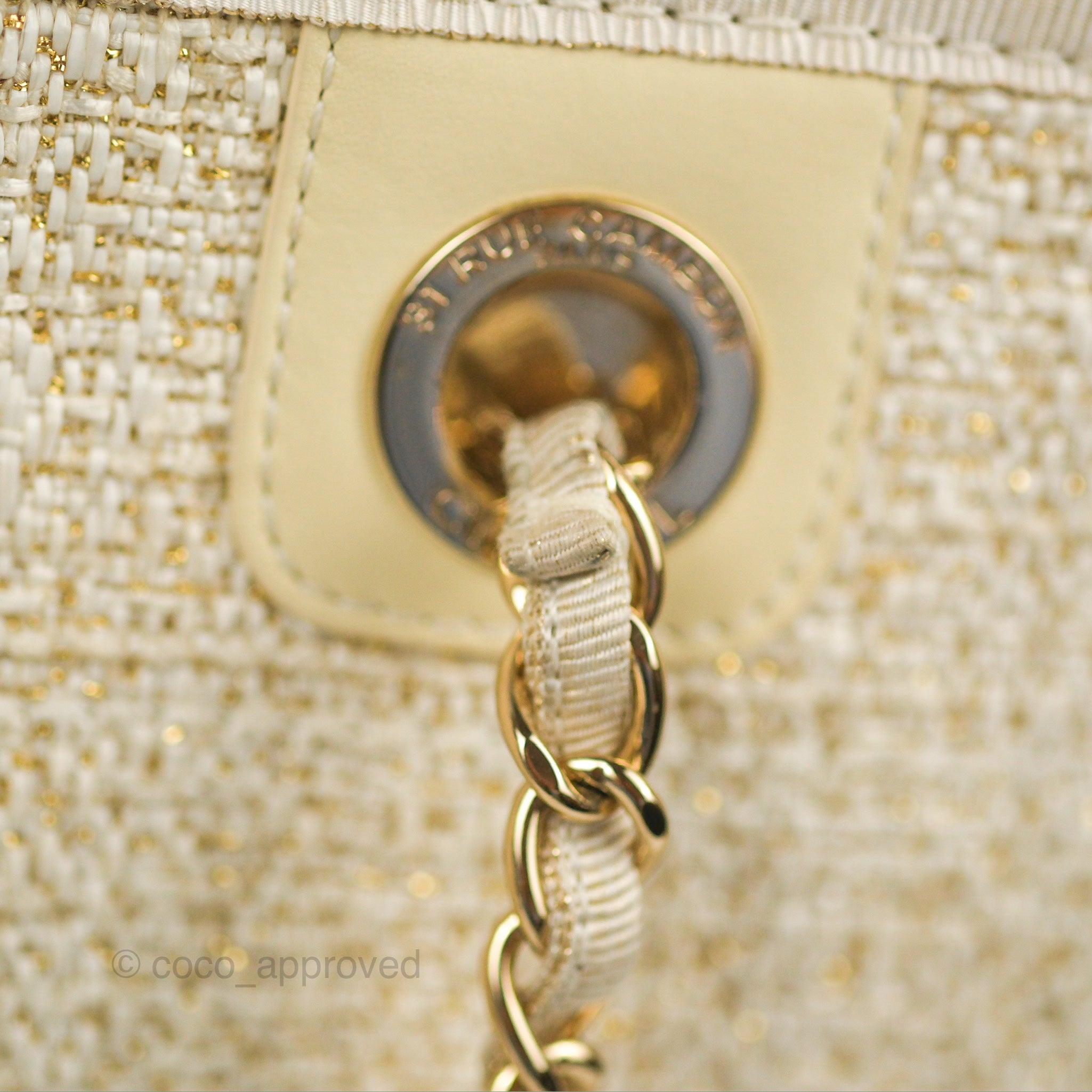 Chanel 2021 Ivory/ Gold Large Deauville Shopping Tote Bag at