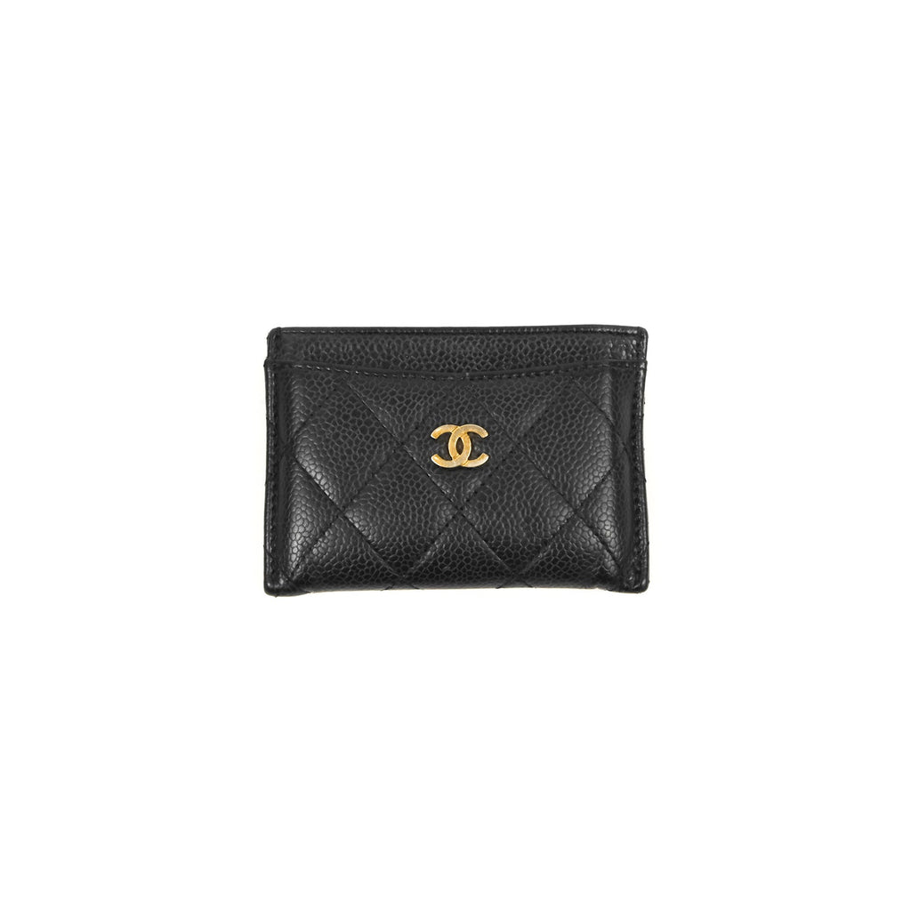 Chanel Classic Flat Card Holder Black Caviar Gold Hardware