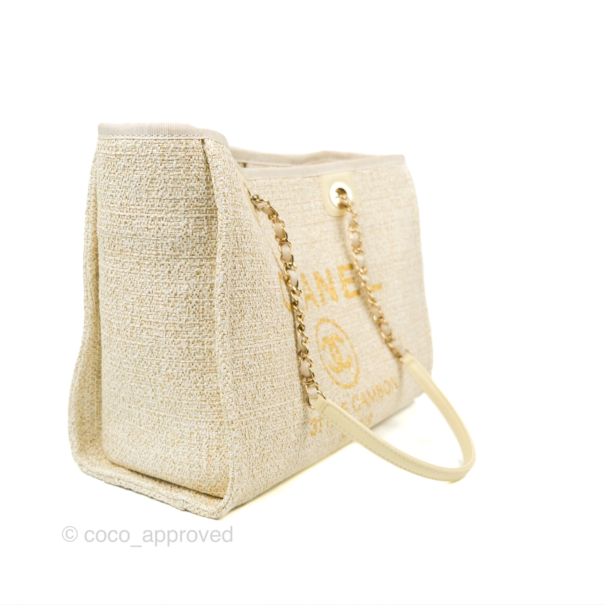 Chanel Deauville Medium, Beige and Gold Tweed with Gold Hardware, Preowned  No Dustbag WA001 - Julia Rose Boston
