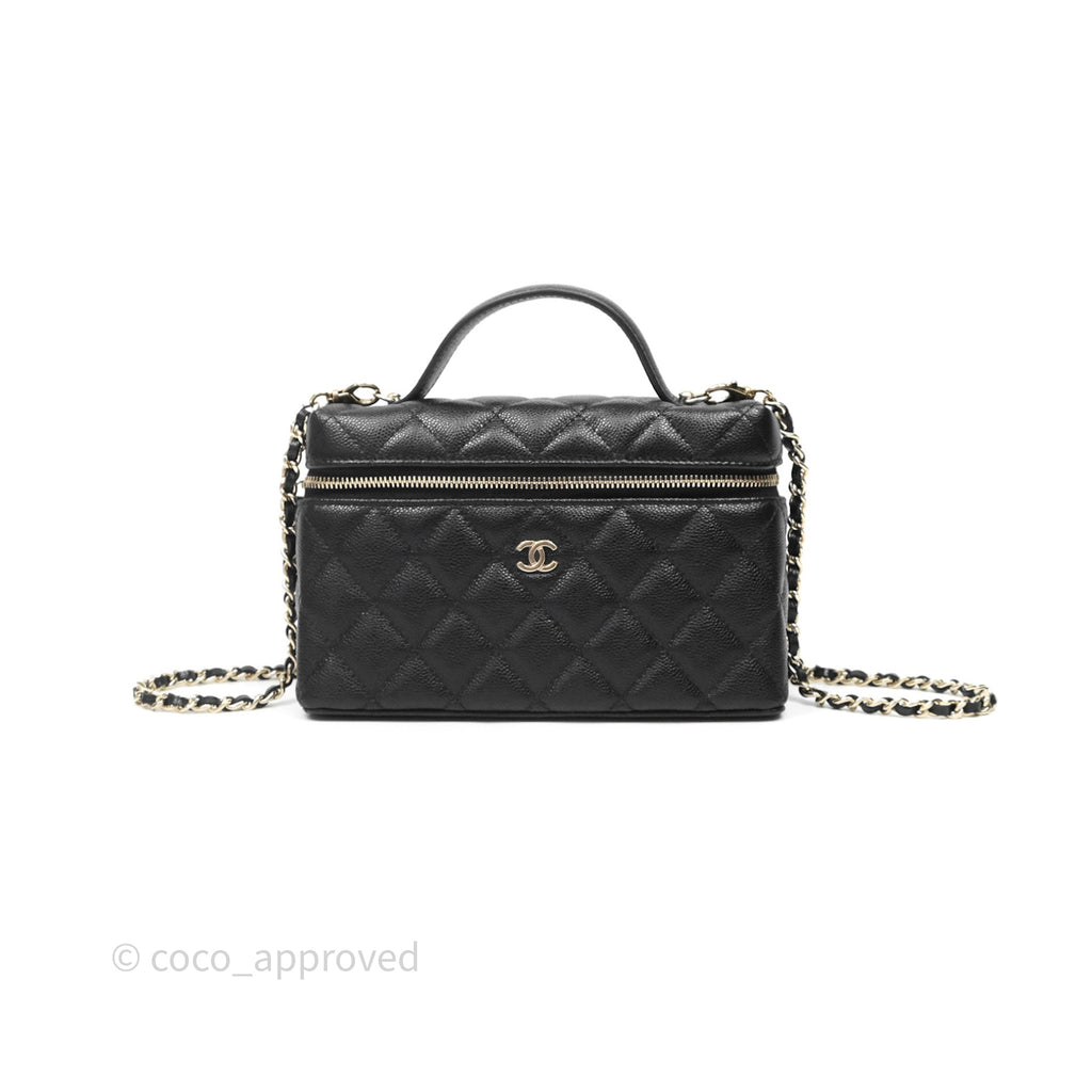 Chanel Top Handle Long Vanity with Chain Black Caviar Gold Hardware