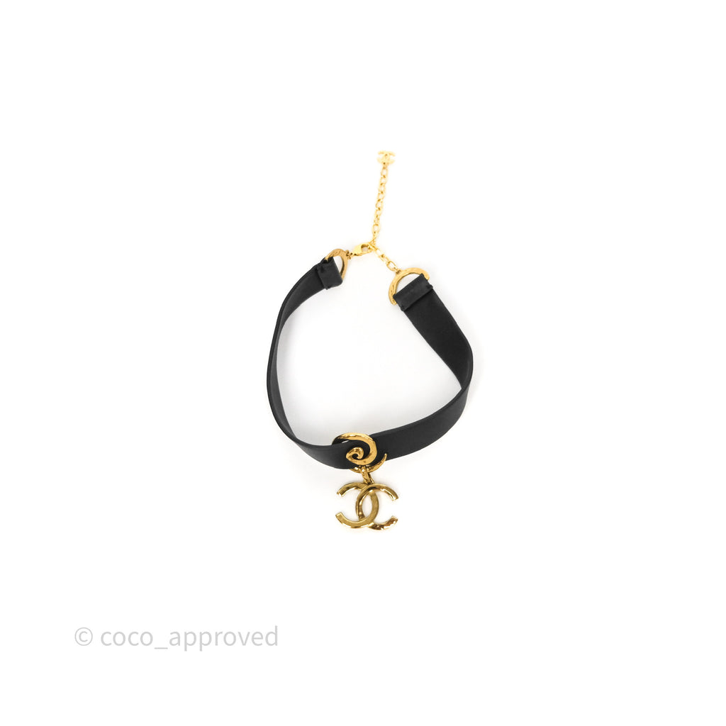 Chanel Gold CC Pendant Leather Choker 22S