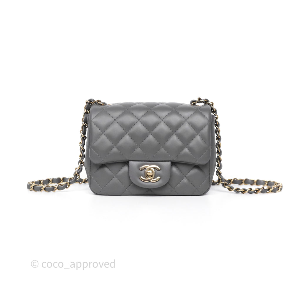 Chanel Mini Square Grey Lambskin Gold Hardware