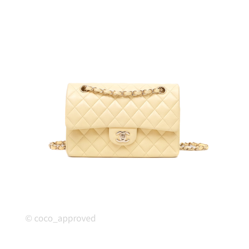 Chanel Small Classic Flap Quilted Yellow Lambskin Gold Hardware