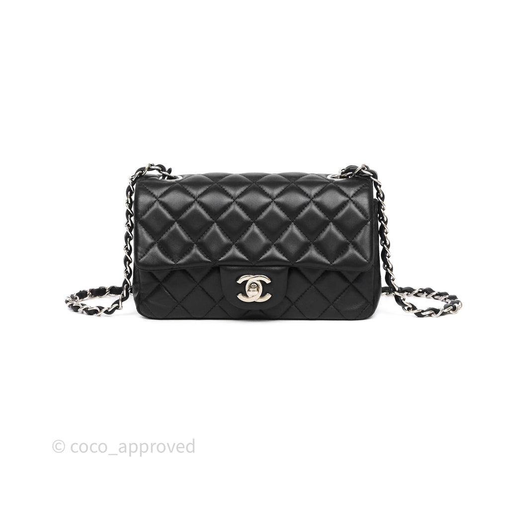 Chanel Quilted Mini Rectangular Flap Black Lambskin Silver Hardware