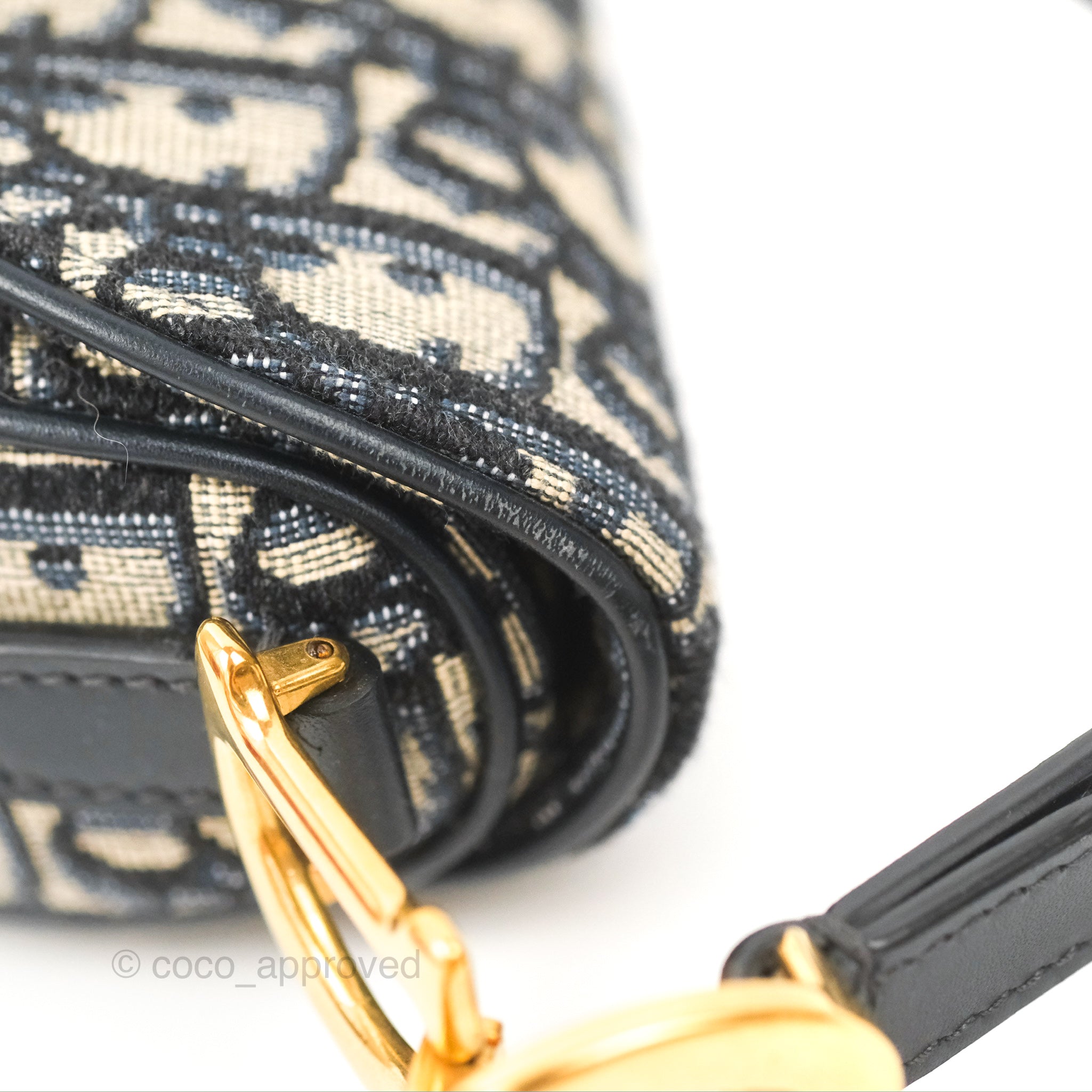 Christian Dior Mini Saddle Bag Blue Oblique Jacquard Gold Hardware