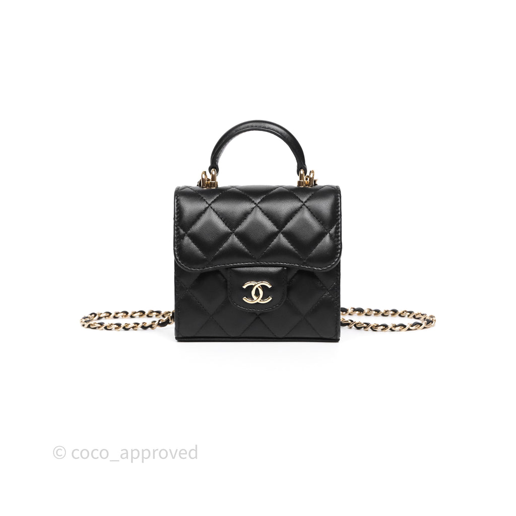 Chanel Mini Handle Clutch With Chain Black Lambskin Gold Hardware