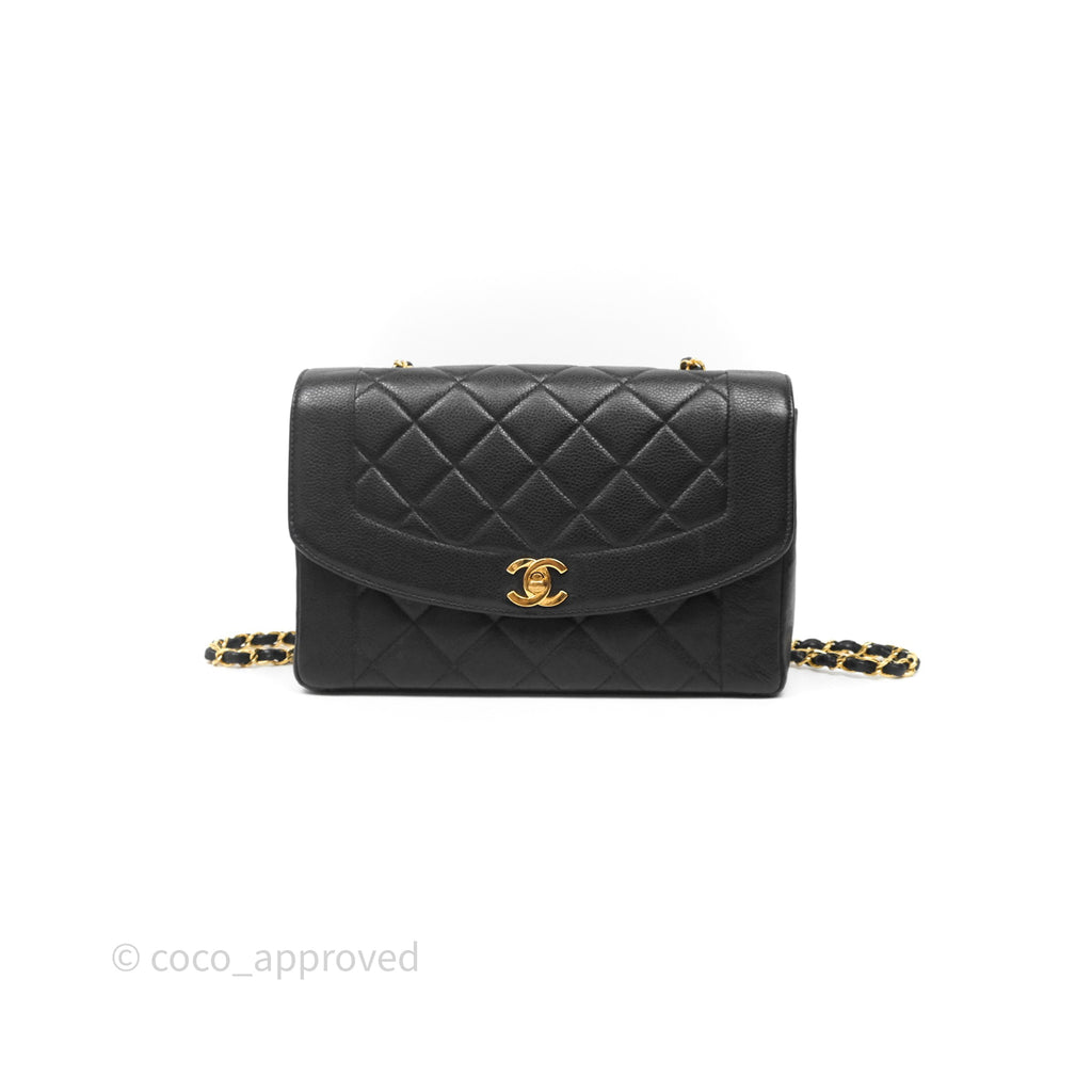 Chanel Vintage Medium Classic Diana Flap Bag Black Caviar 24K Gold Hardware